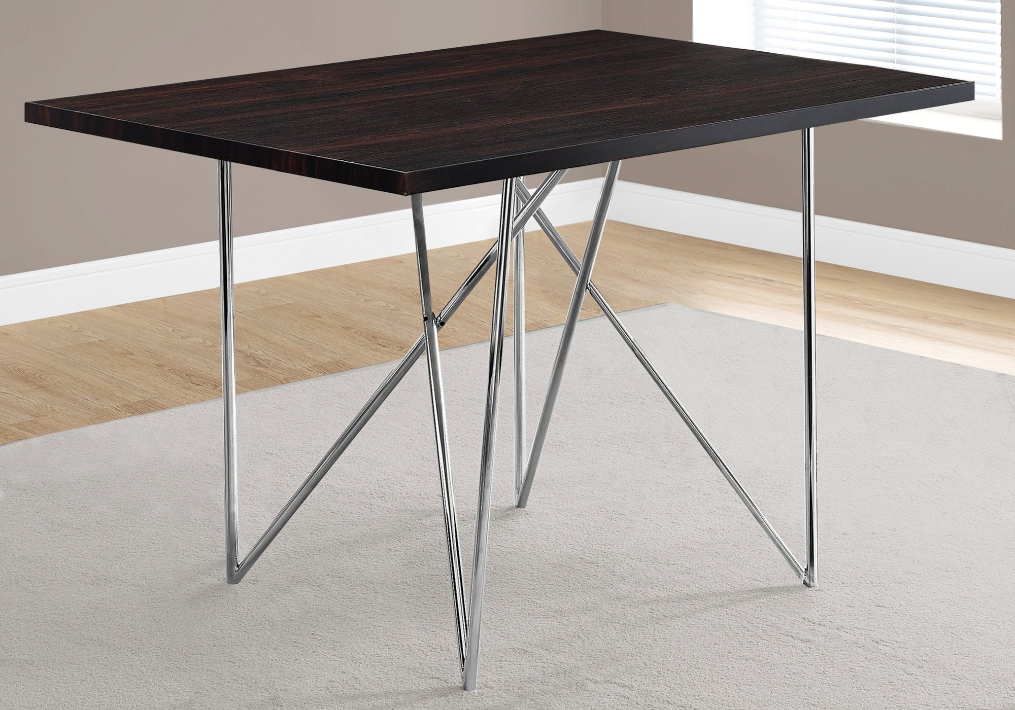 32" Dark Brown and Silver Metal Dining Table