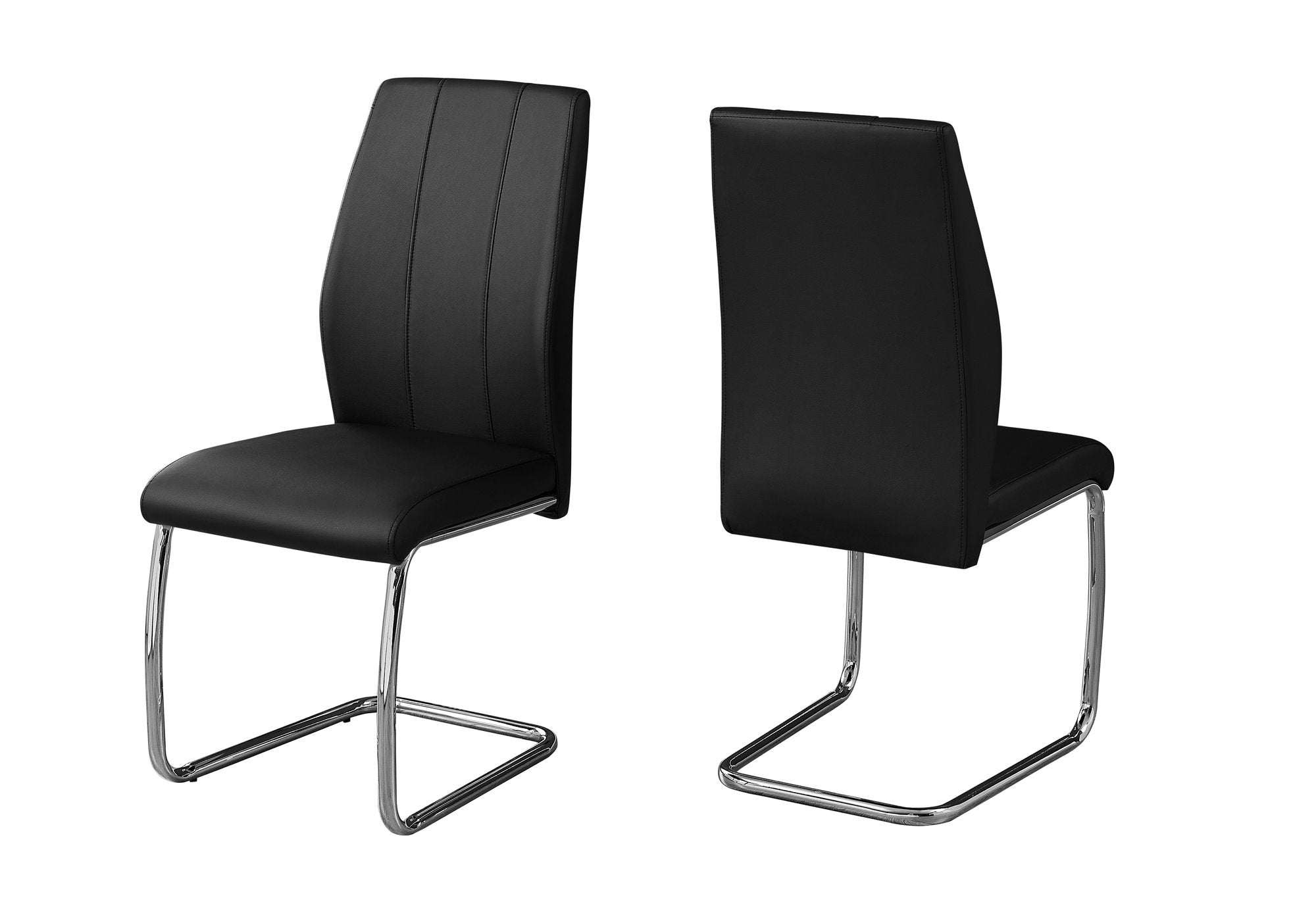 Two 77.5" Black Leather Look Chrome Metal And Foam Dining Chairs