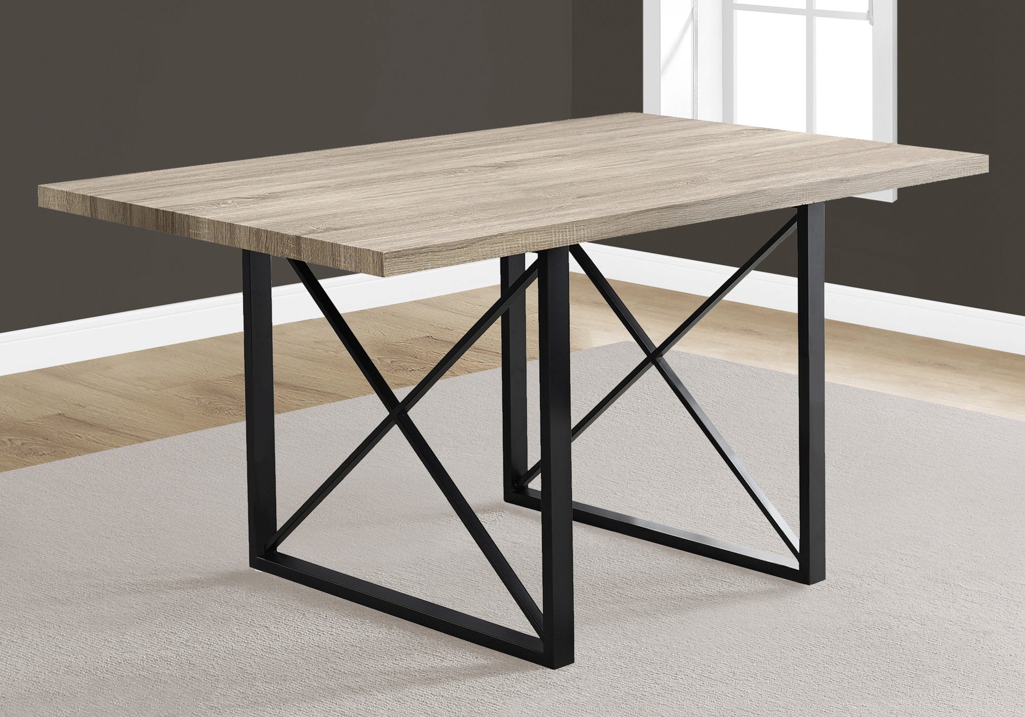 60" Dark Taupe And Black Rectangular Manufactured Wood And Metal Dining Table