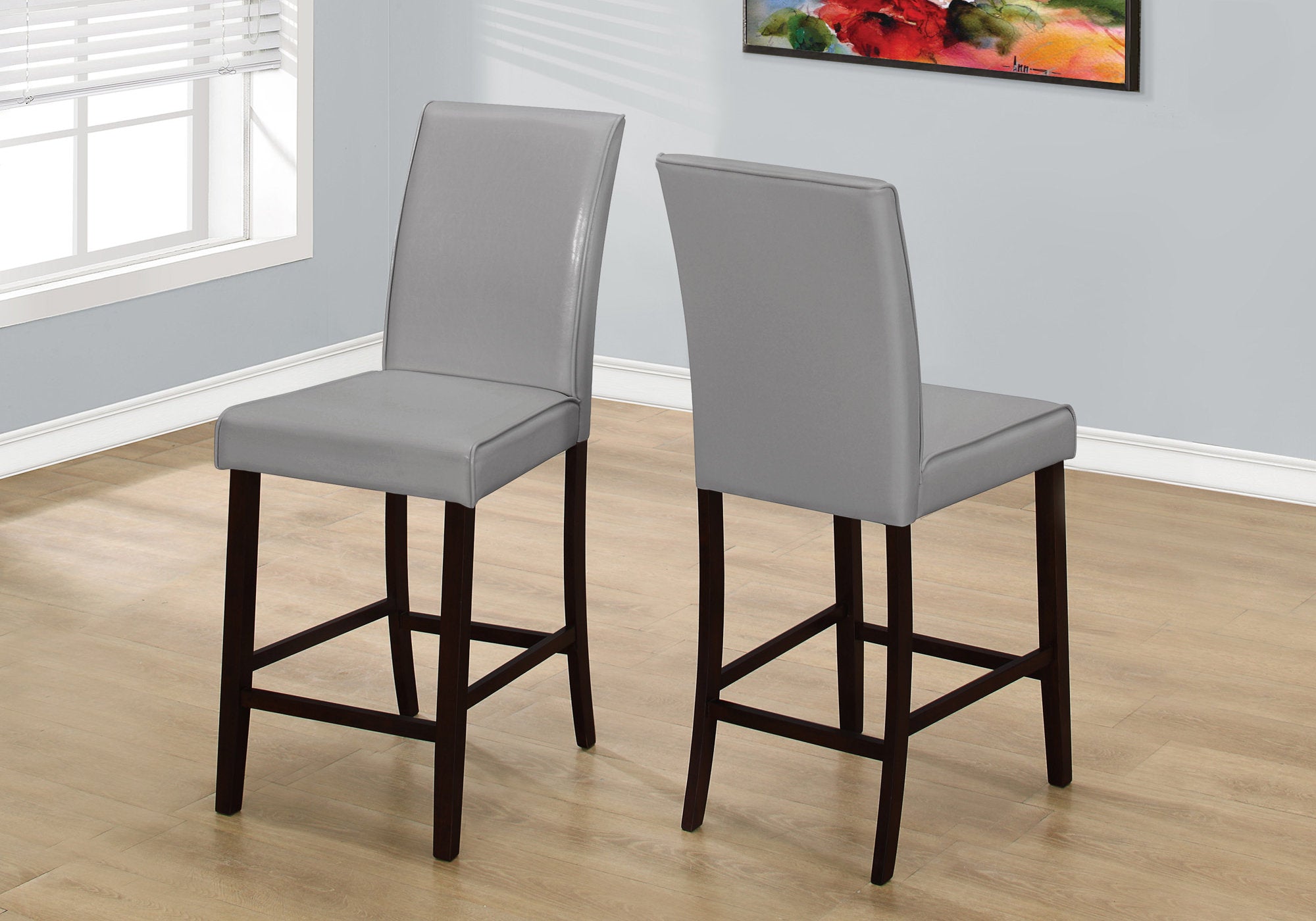 Set Of Two Grey Faux Leather Counter Height Dining Chairs