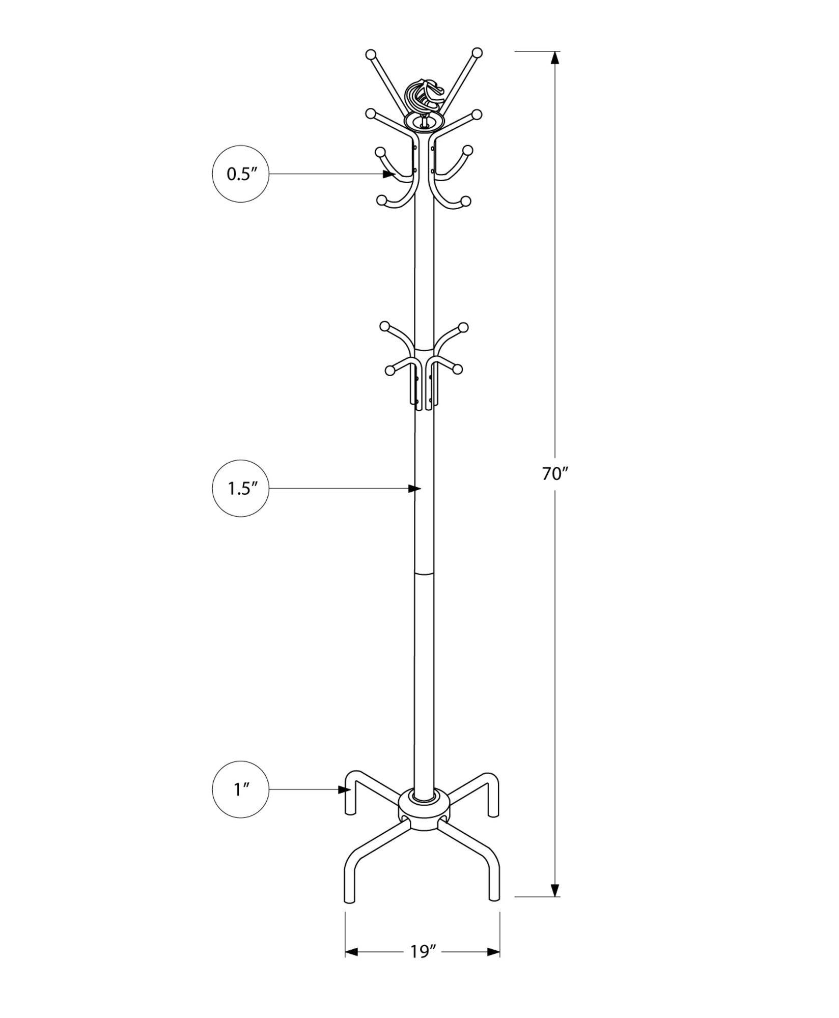 19" X 19" X 70" White  Metal  Coat Rack