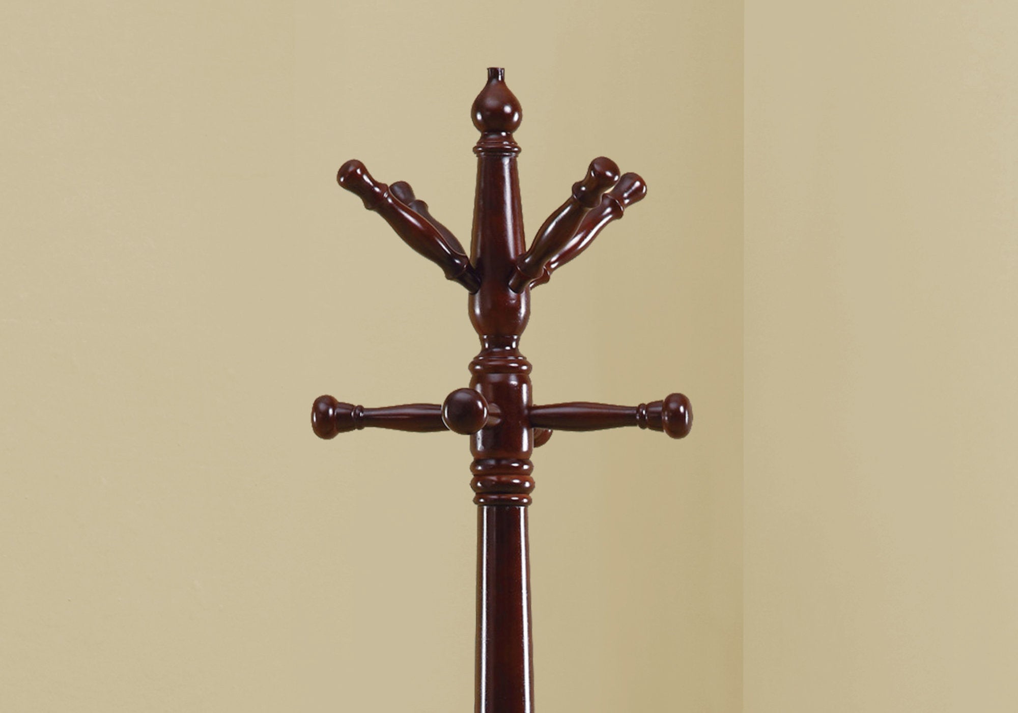 Cherry Solid Wood Finish Coat Rack With Triple Tiered Coat Stand