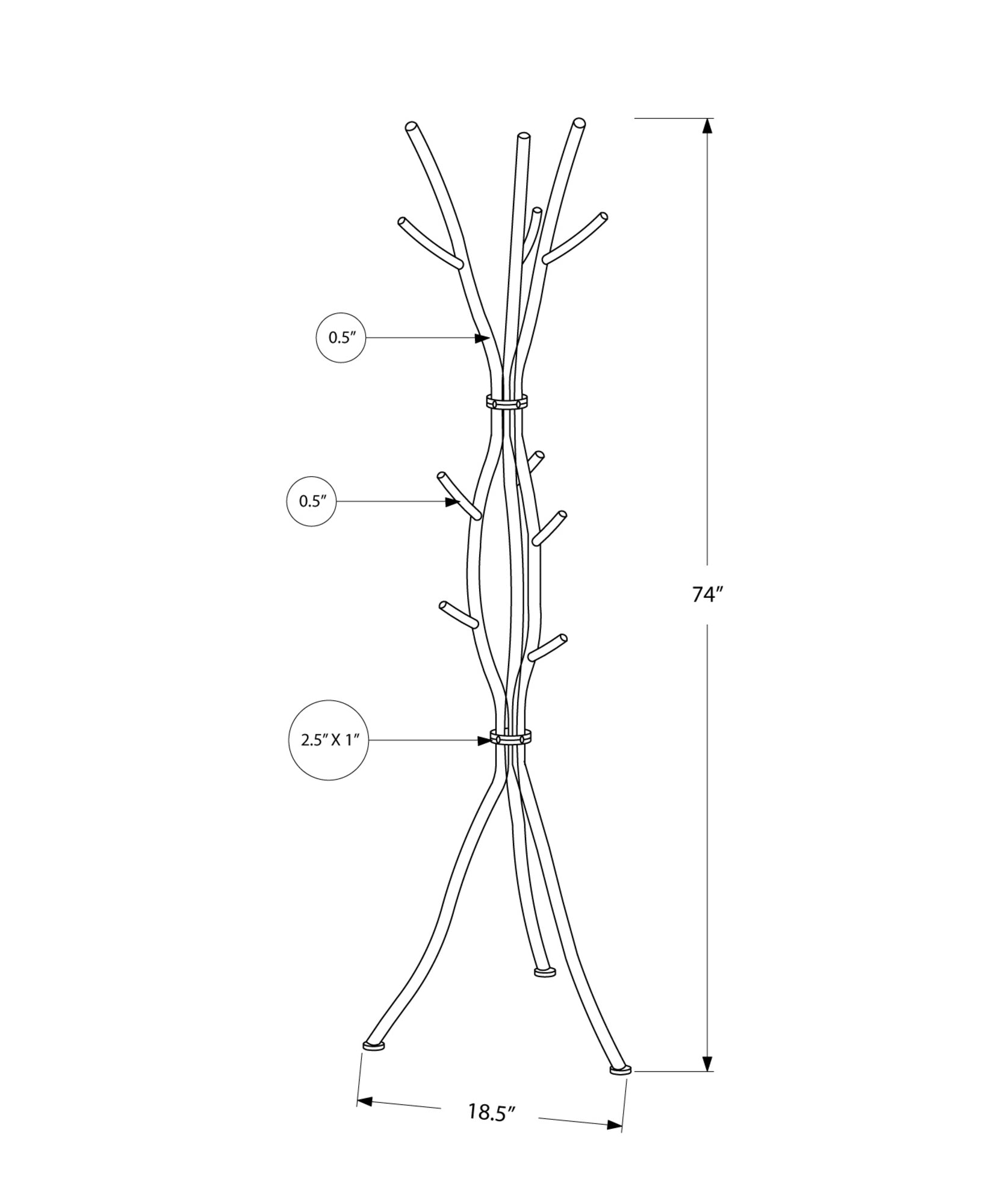 18.5" X 18.5" X 74" White Metal  Coat Rack