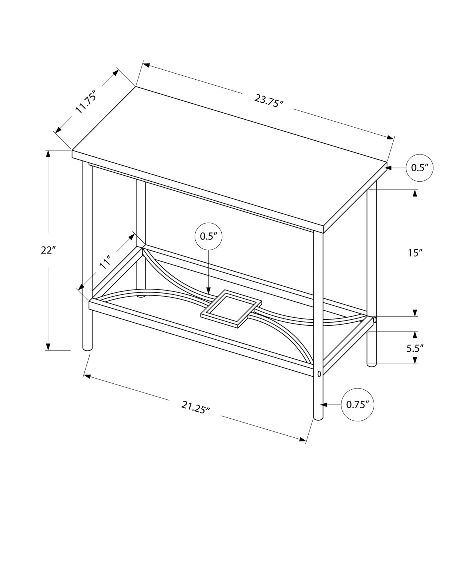 24" White And Silver Console Table With Storage