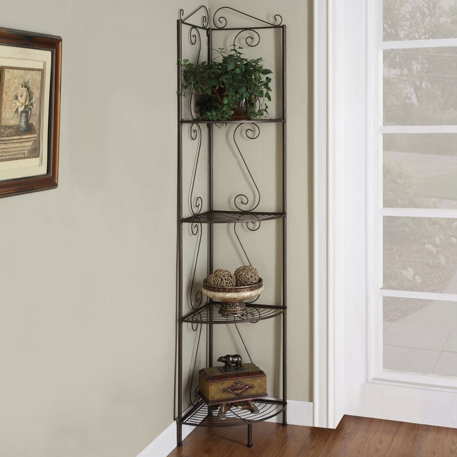 70" Black Metal Four Tier Corner Bookcase