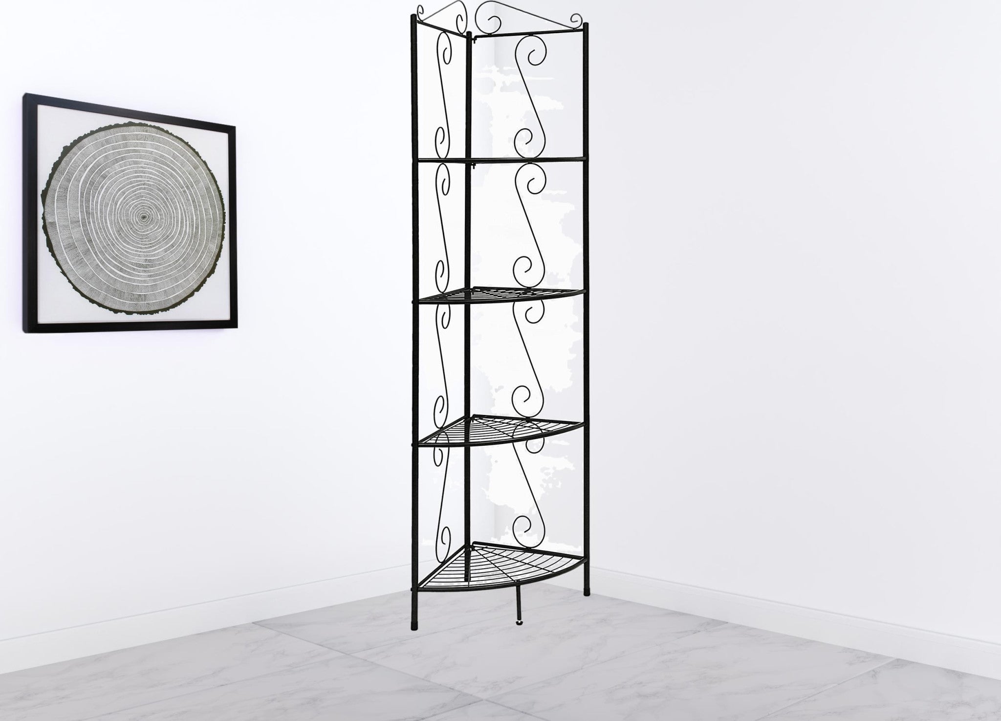 70" Black Metal Four Tier Corner Bookcase