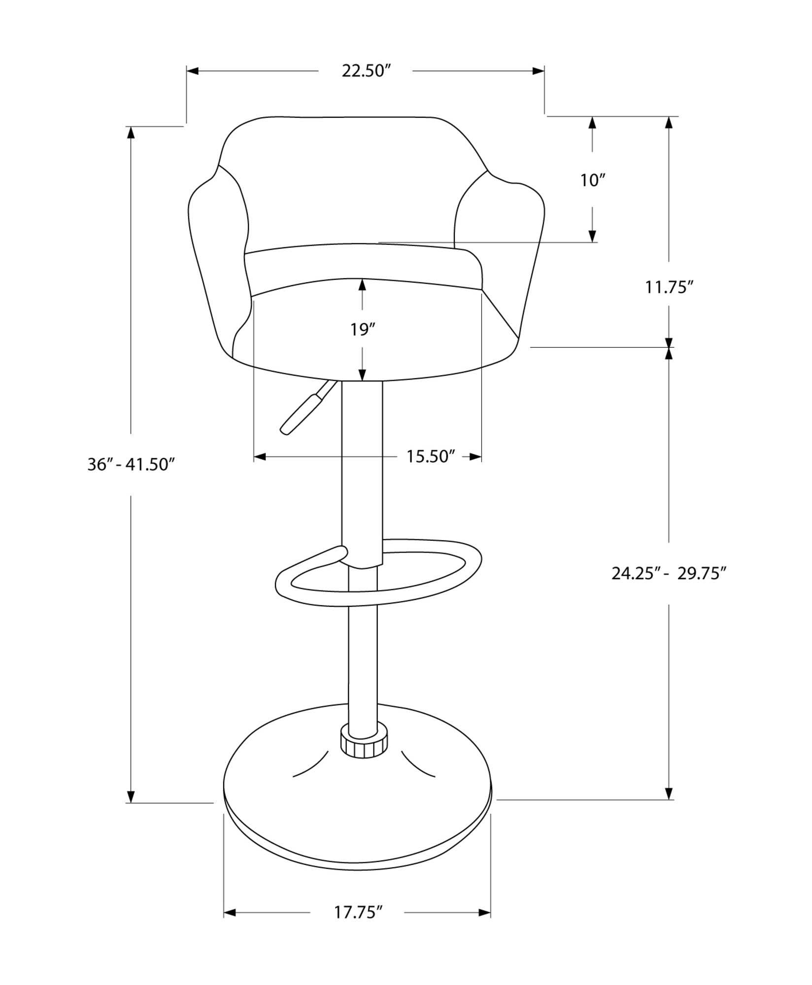 36" White Metal Low Back Bar Height Bar Chair With Footrest