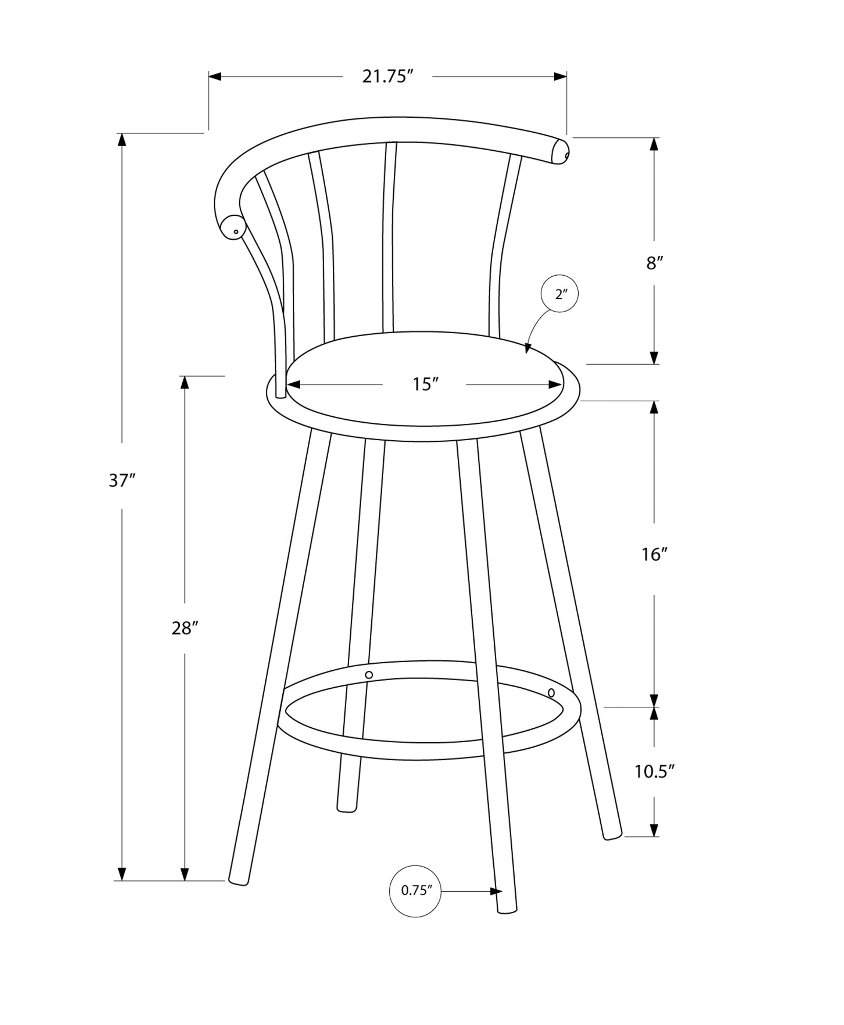 74" Black Metal Low Back Bar Chair With Footrest