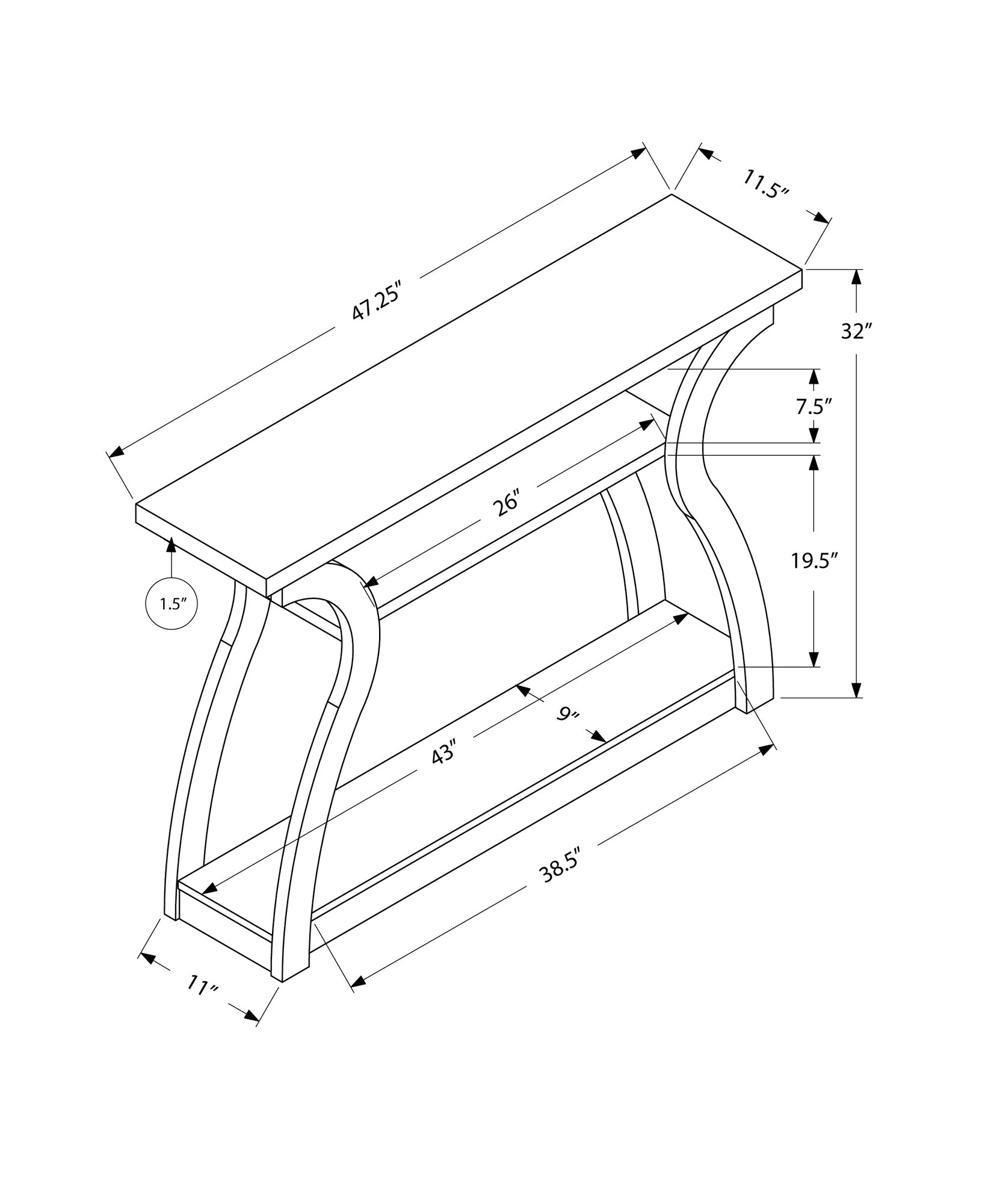 47" White Floor Shelf Console Table With Storage