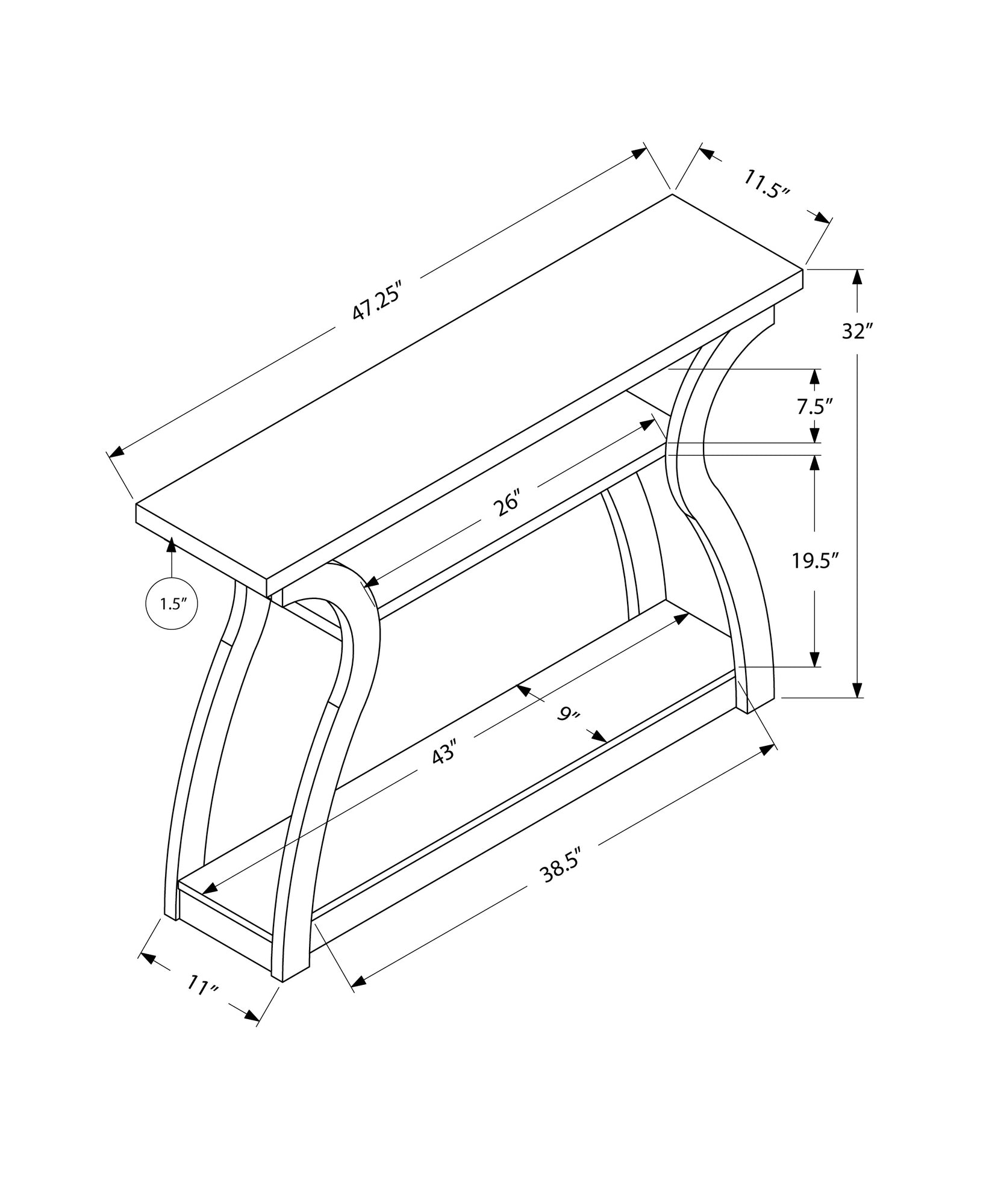 47" Espresso Floor Shelf Console Table With Storage