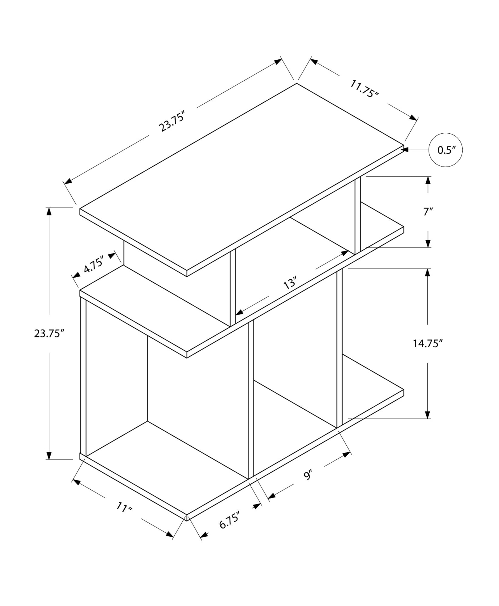 24" White End Table With 6