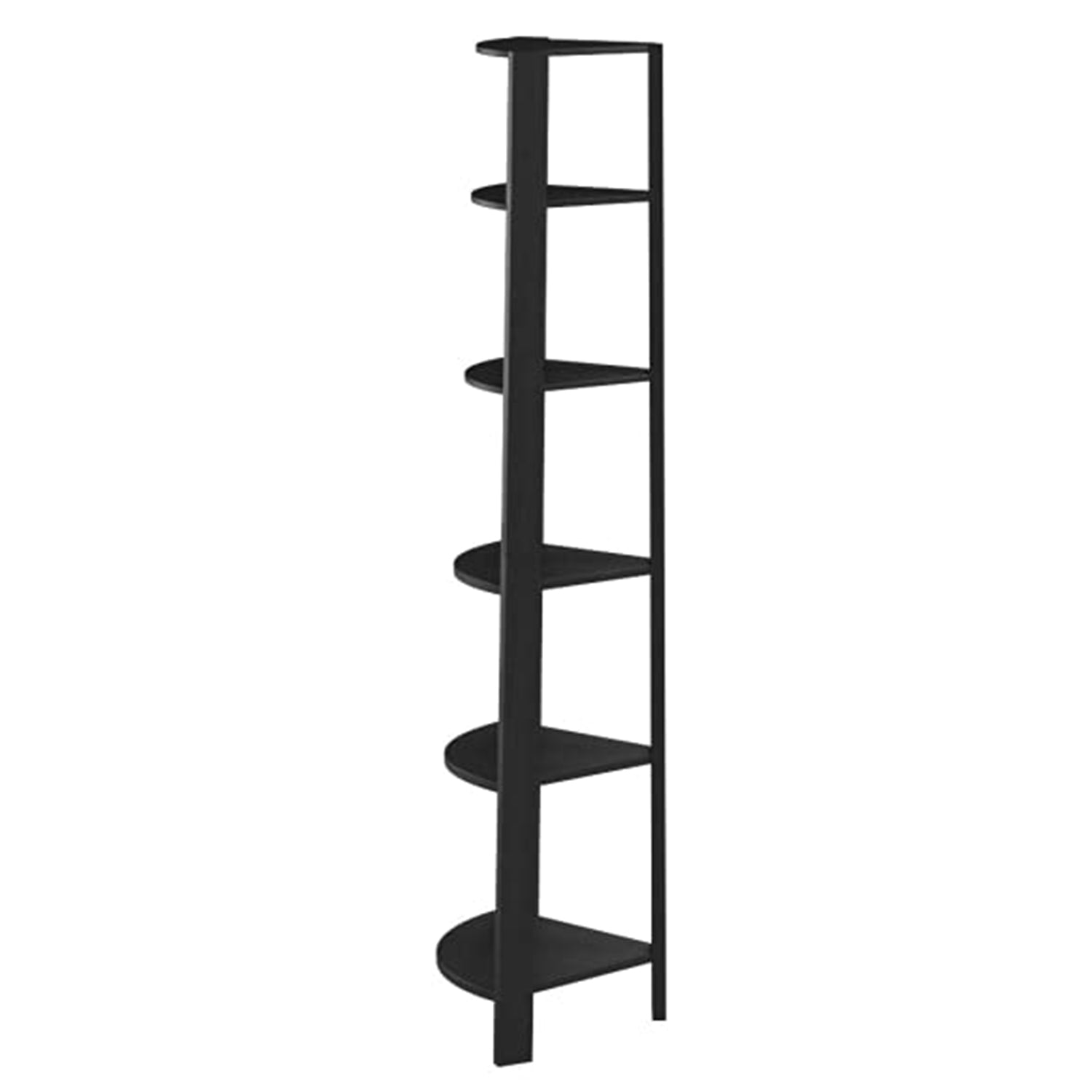 71" Black Five Tier Corner Bookcase