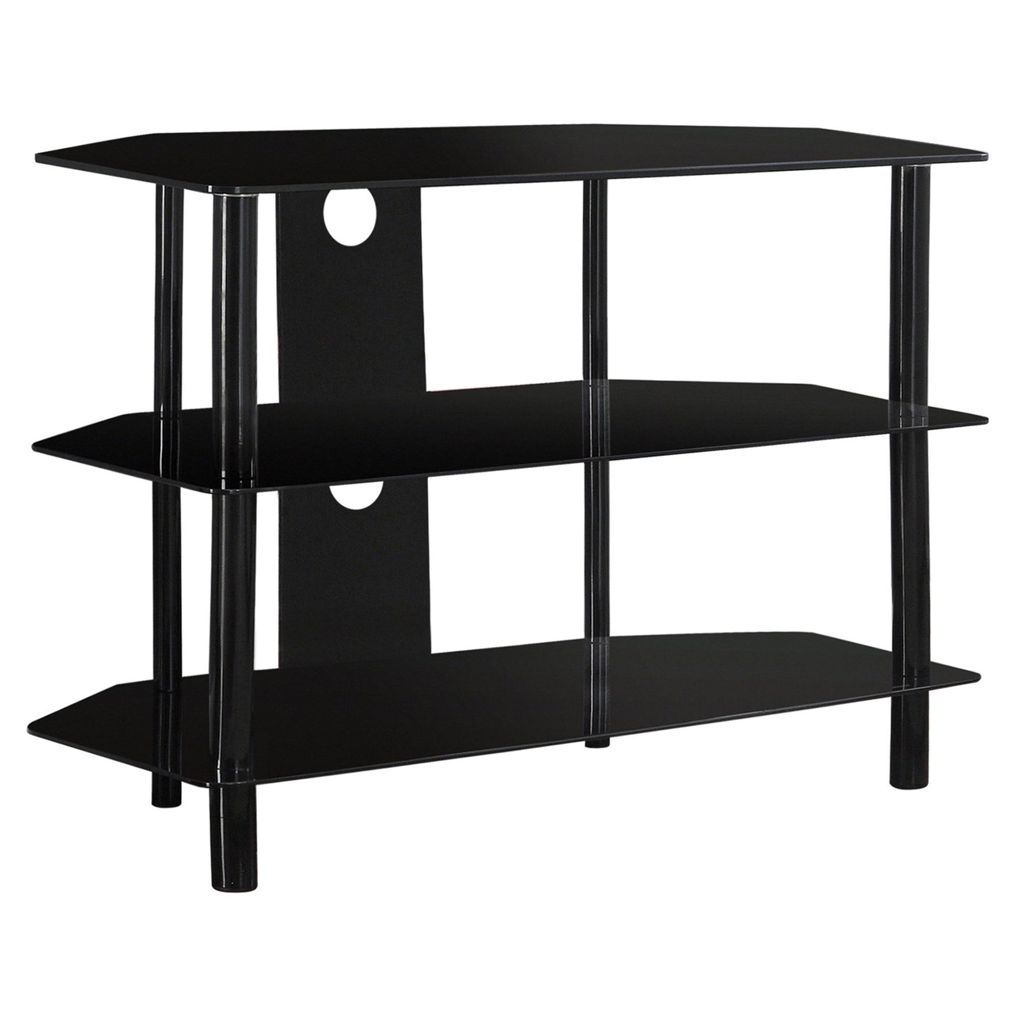 15.75" X 35.75" X 24" Black Metal Tempered Glass TV Stand