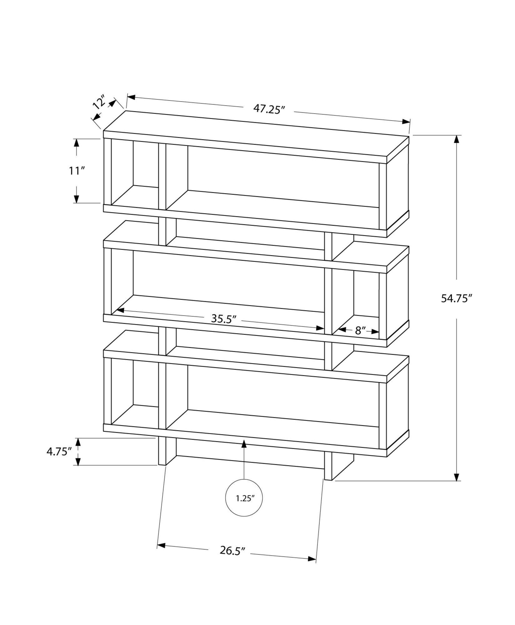 Modern 55"H White Finish Hollow Core Bookcase