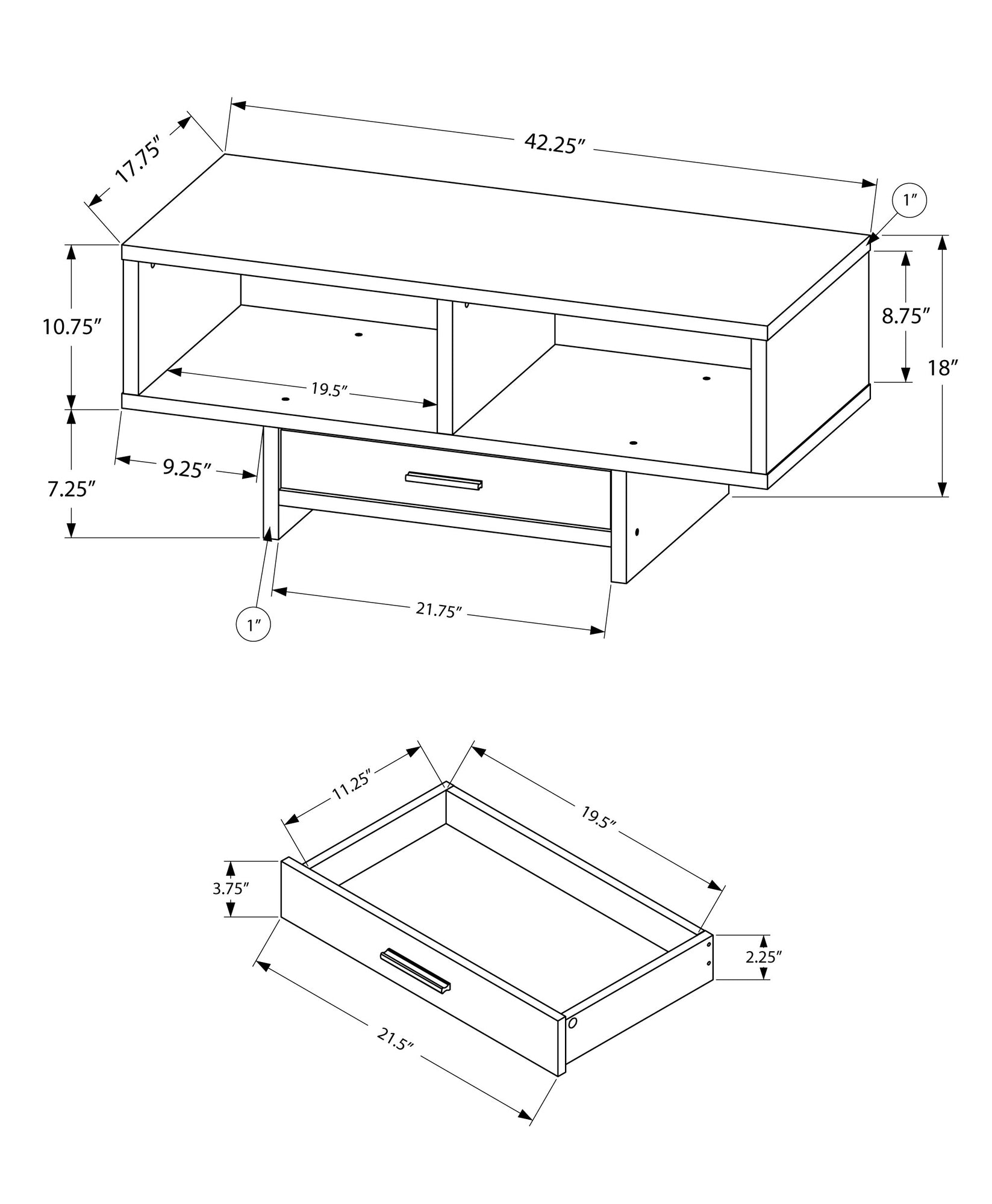 17.75" X 42.25" X 18" Blackgrey Reclaimed Wood Look  Coffee Table