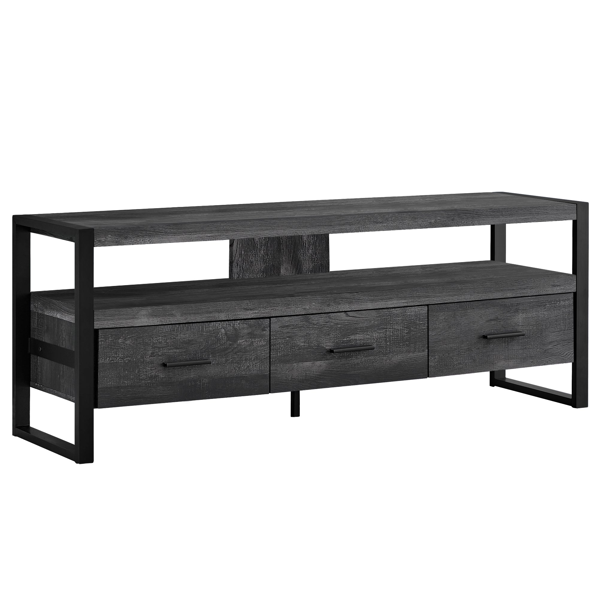 21.75" Black Particle Board Hollow Core & Black Metal TV Stand With 3 Drawers