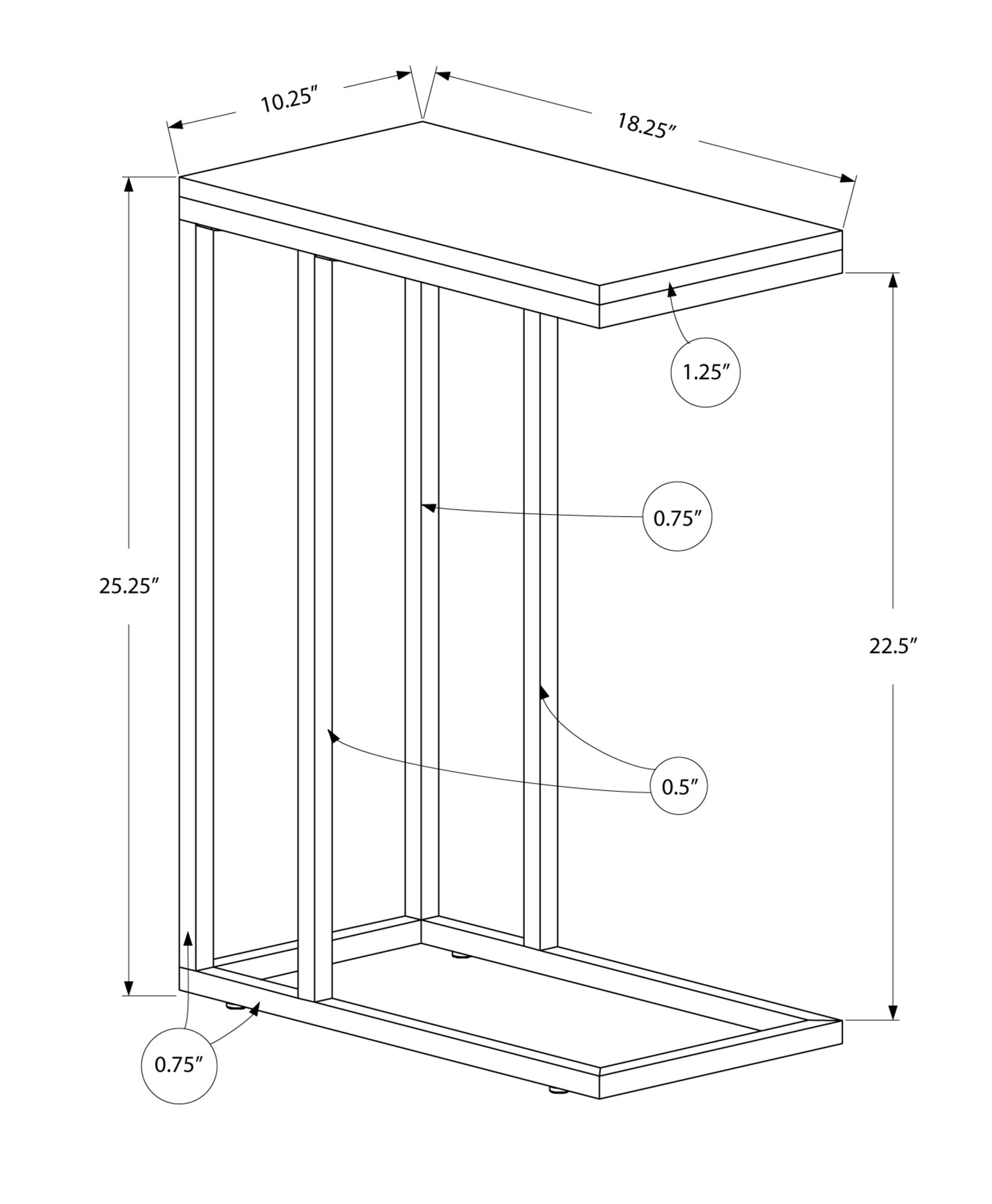 18.25" X 10.25" X 25.25" White Particle Board Metal  Accent Table