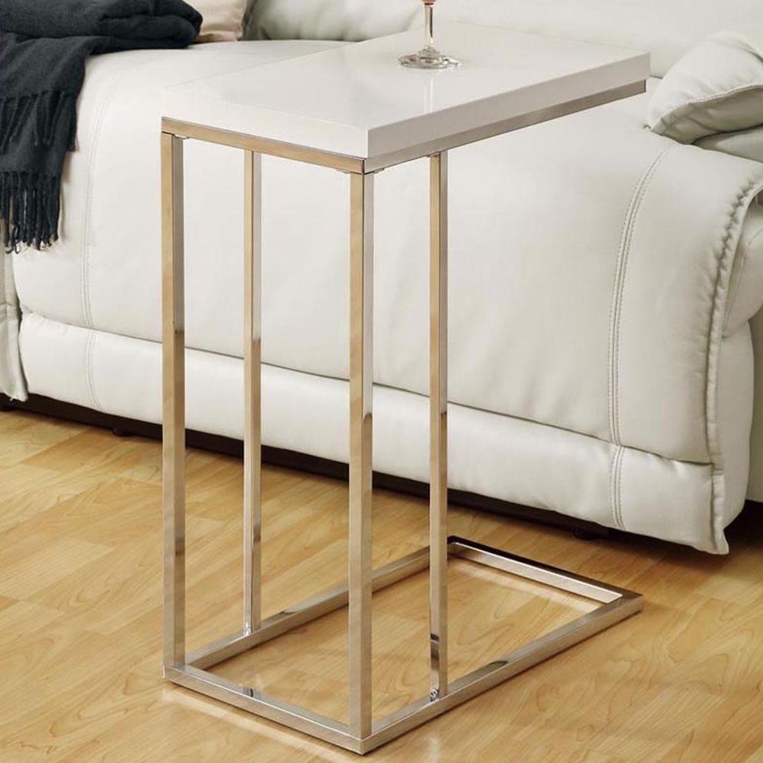 18.25" X 10.25" X 25.25" White Particle Board Metal  Accent Table