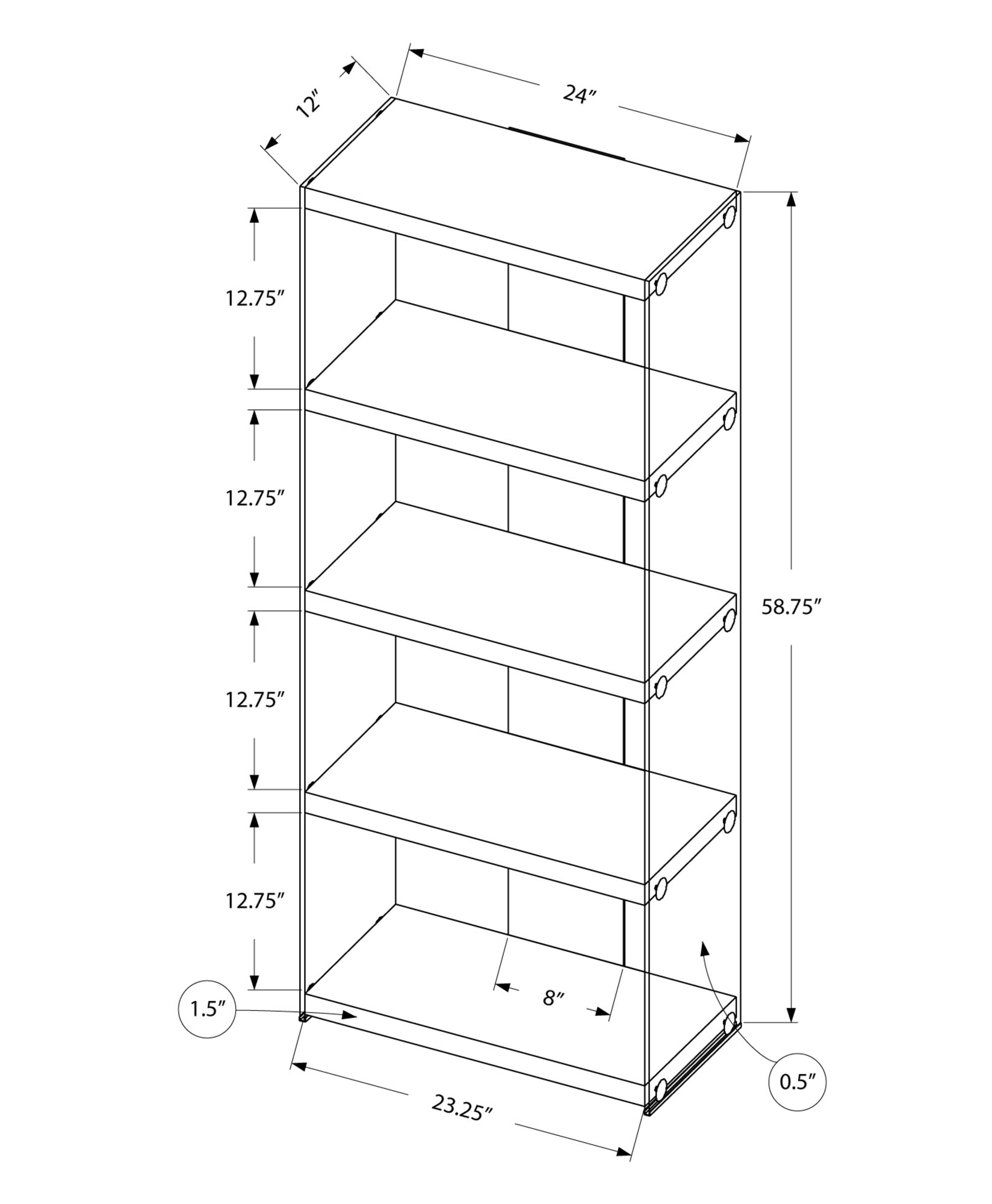 60" Particle Board And Clear Tempered Glass Bookcase