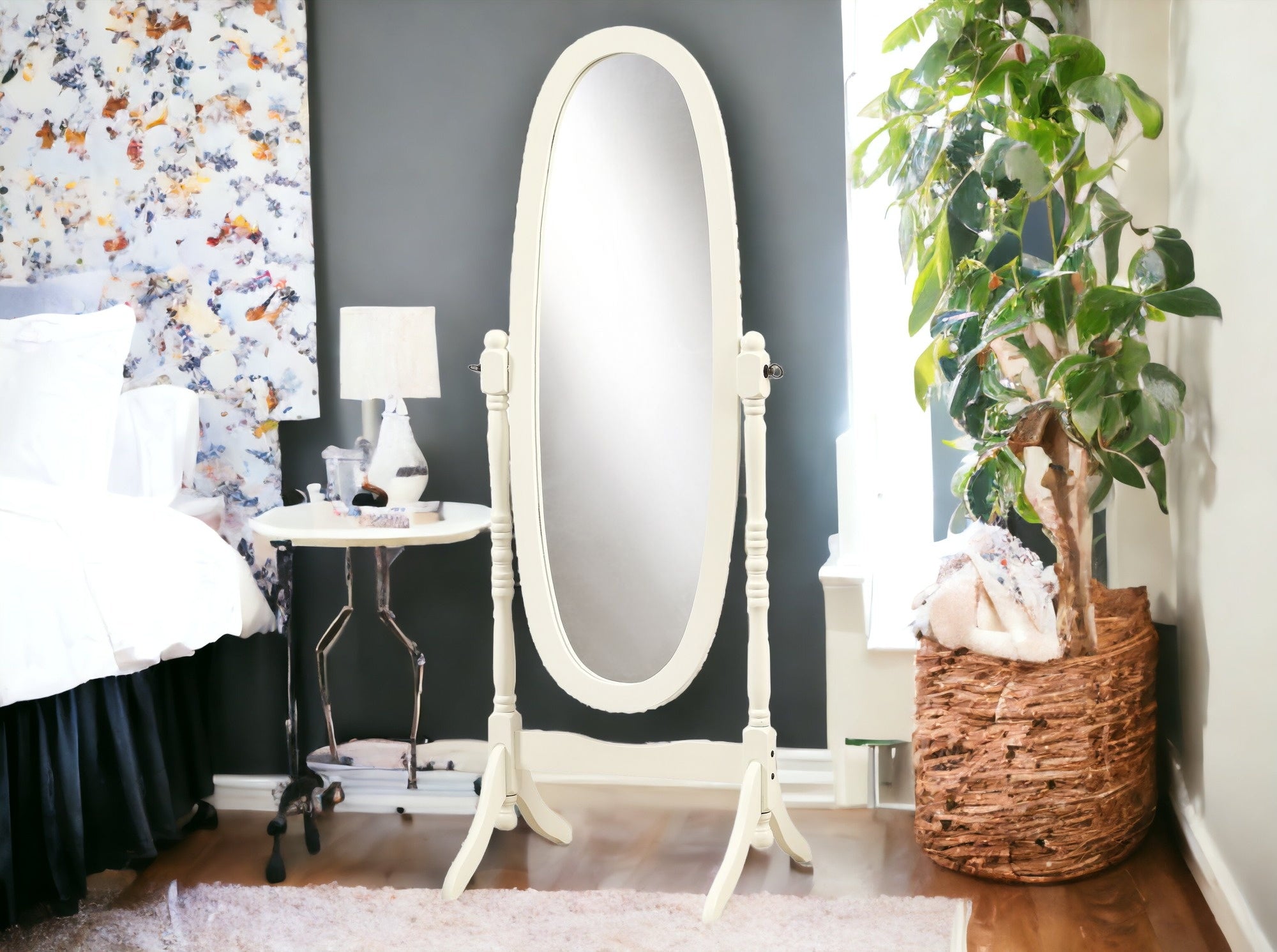 White Oval Cheval Standing Mirror