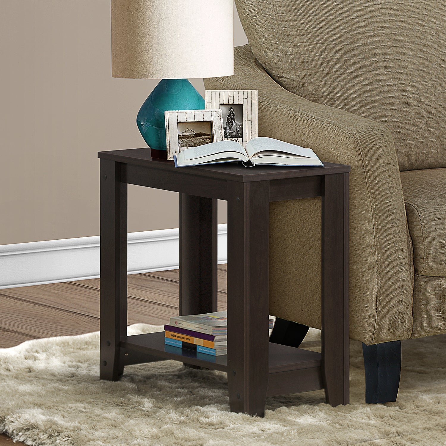 22" Dark Brown End Table With Shelf