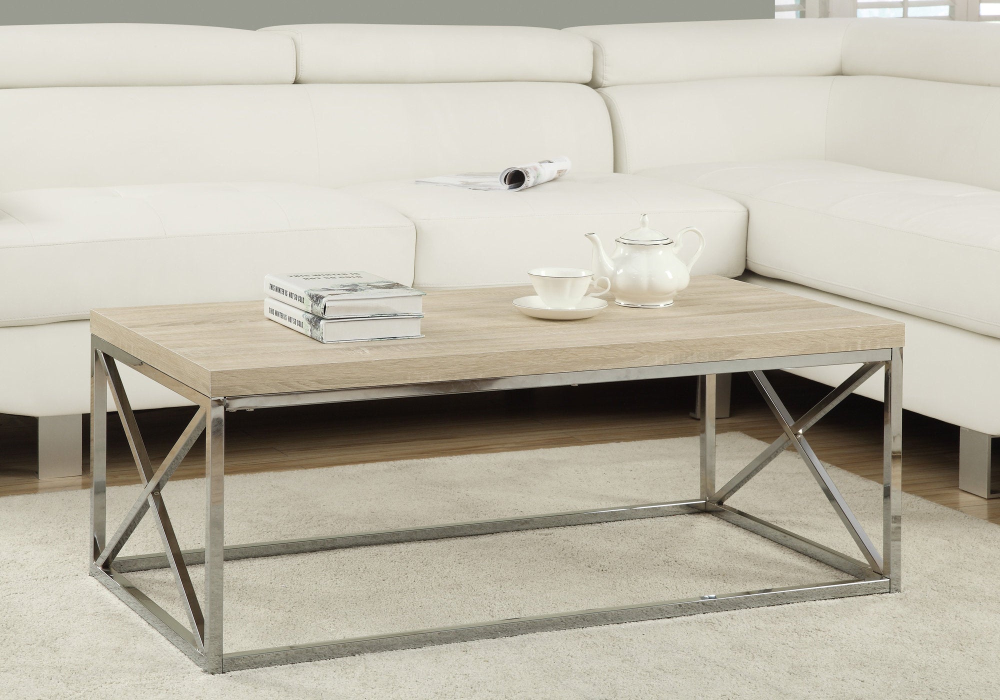 X Trestle Light Natural And Chrome Coffee Table