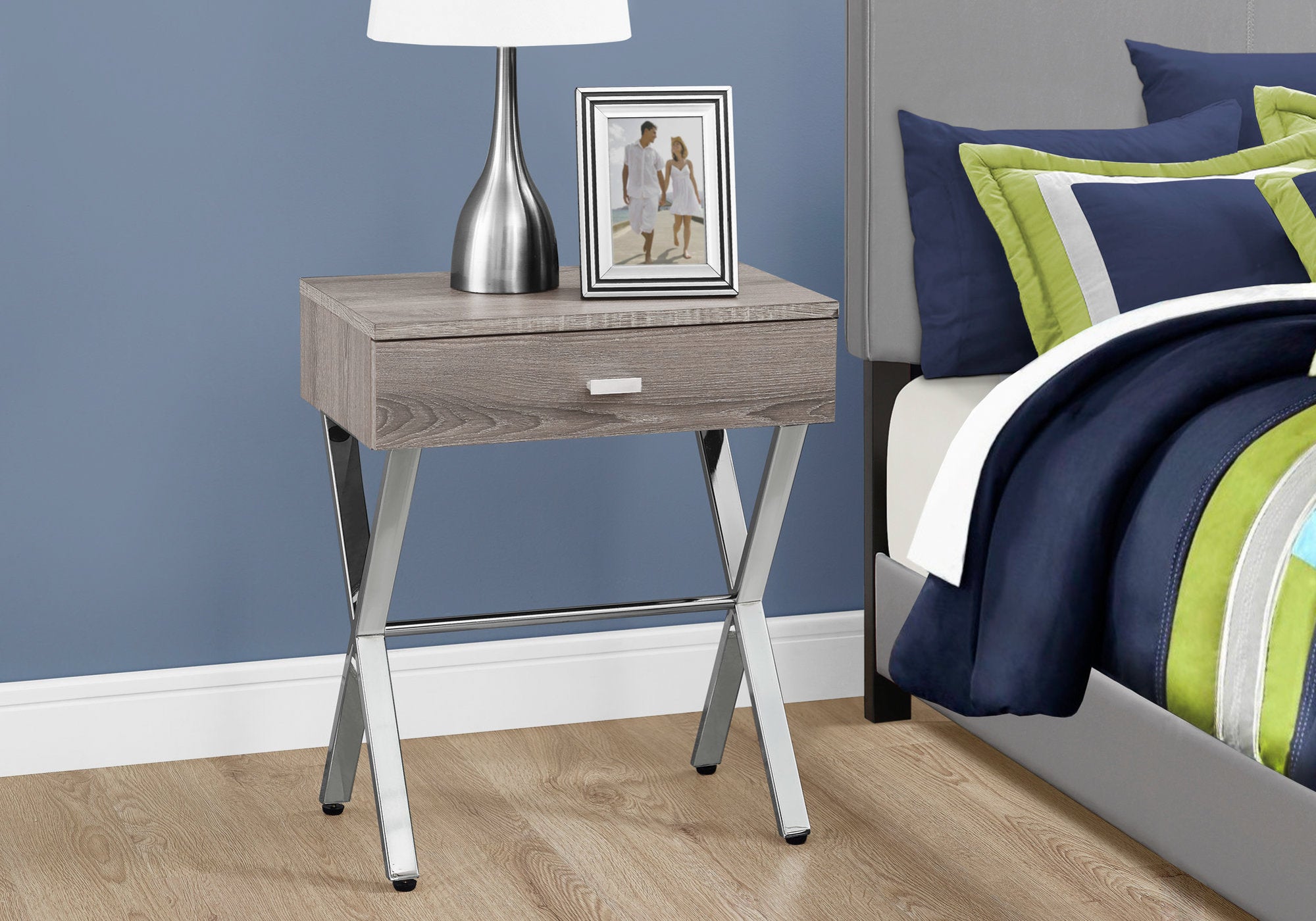 22" Silver And Deep Taupe End Table With Drawer