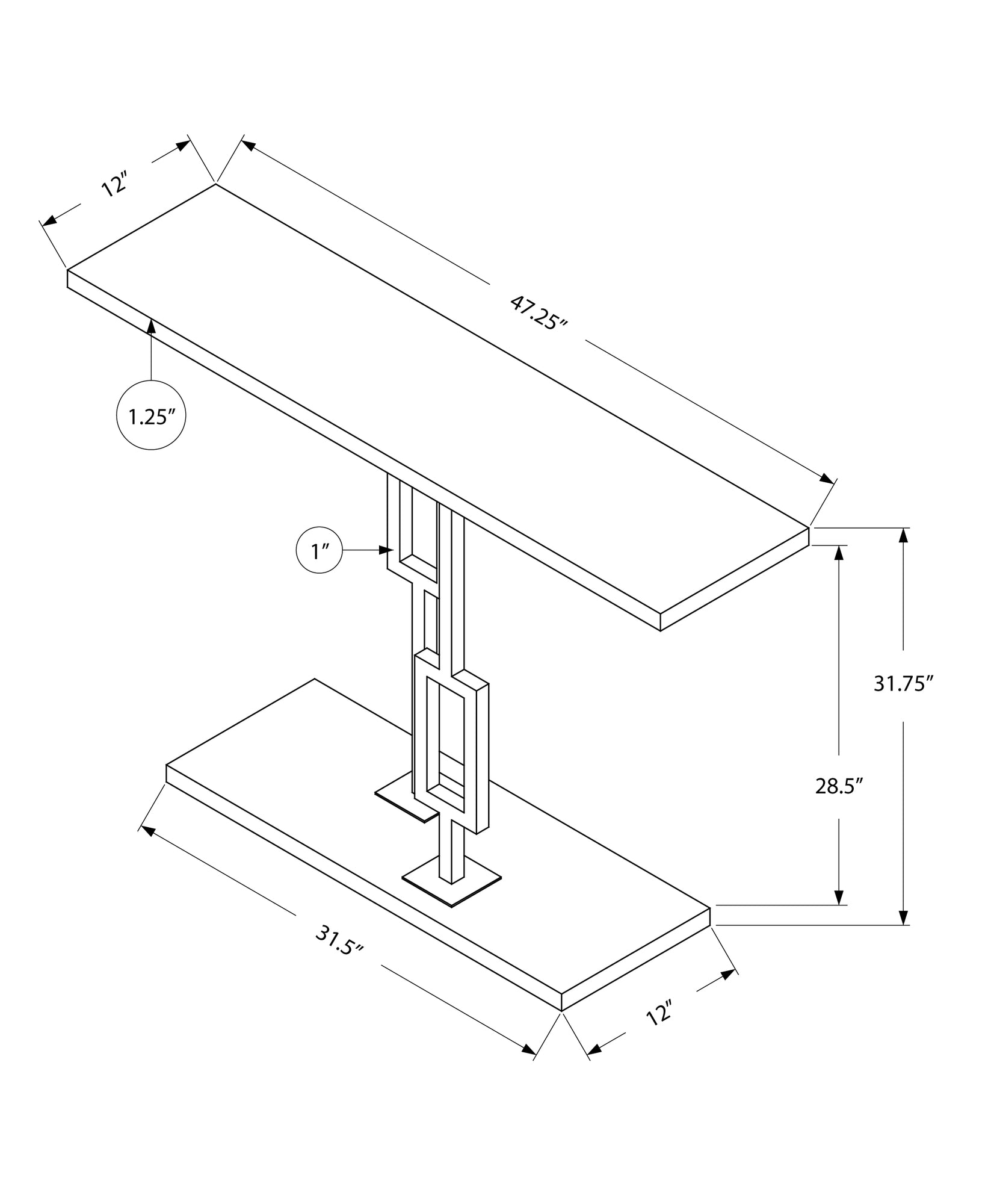 47" White Floor Shelf Console Table With Storage