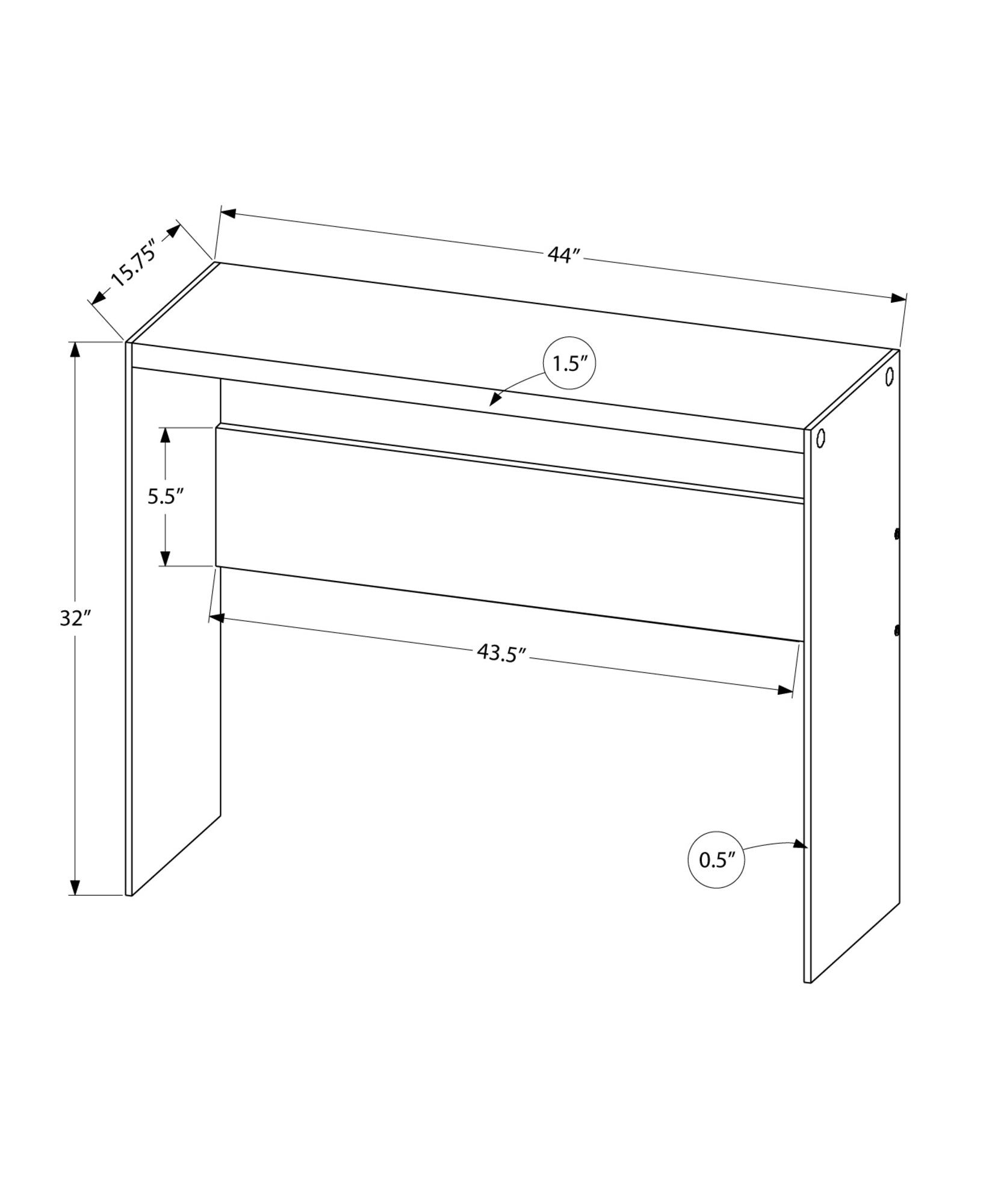 44" White And Clear Solid Console Table