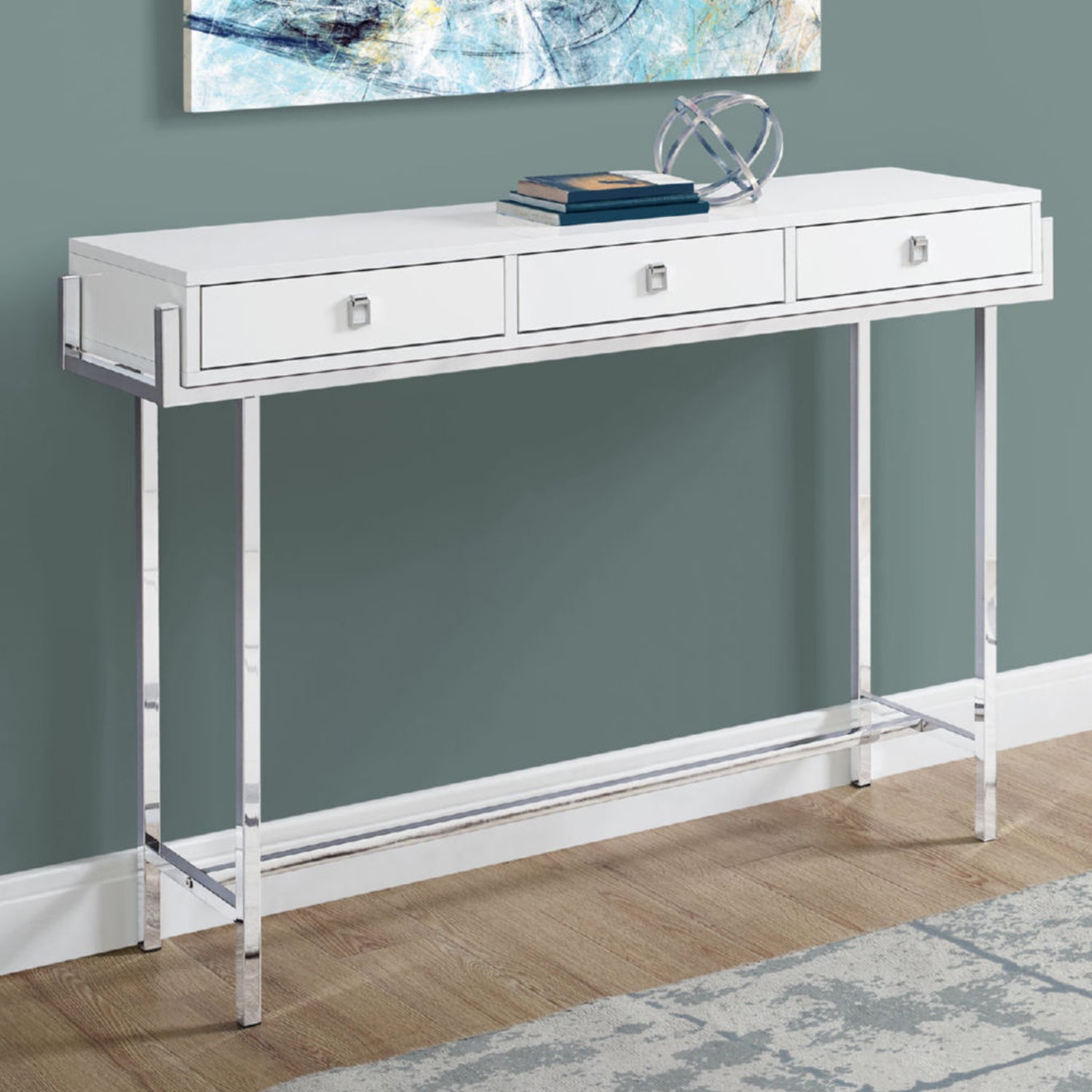 48" White And Silver Console Table