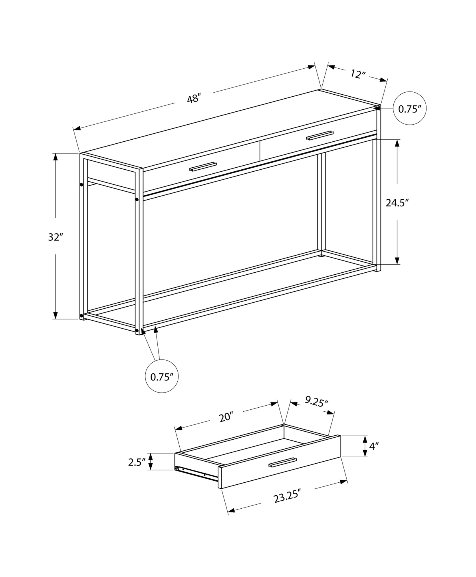 48" Taupe And Black Frame Console Table