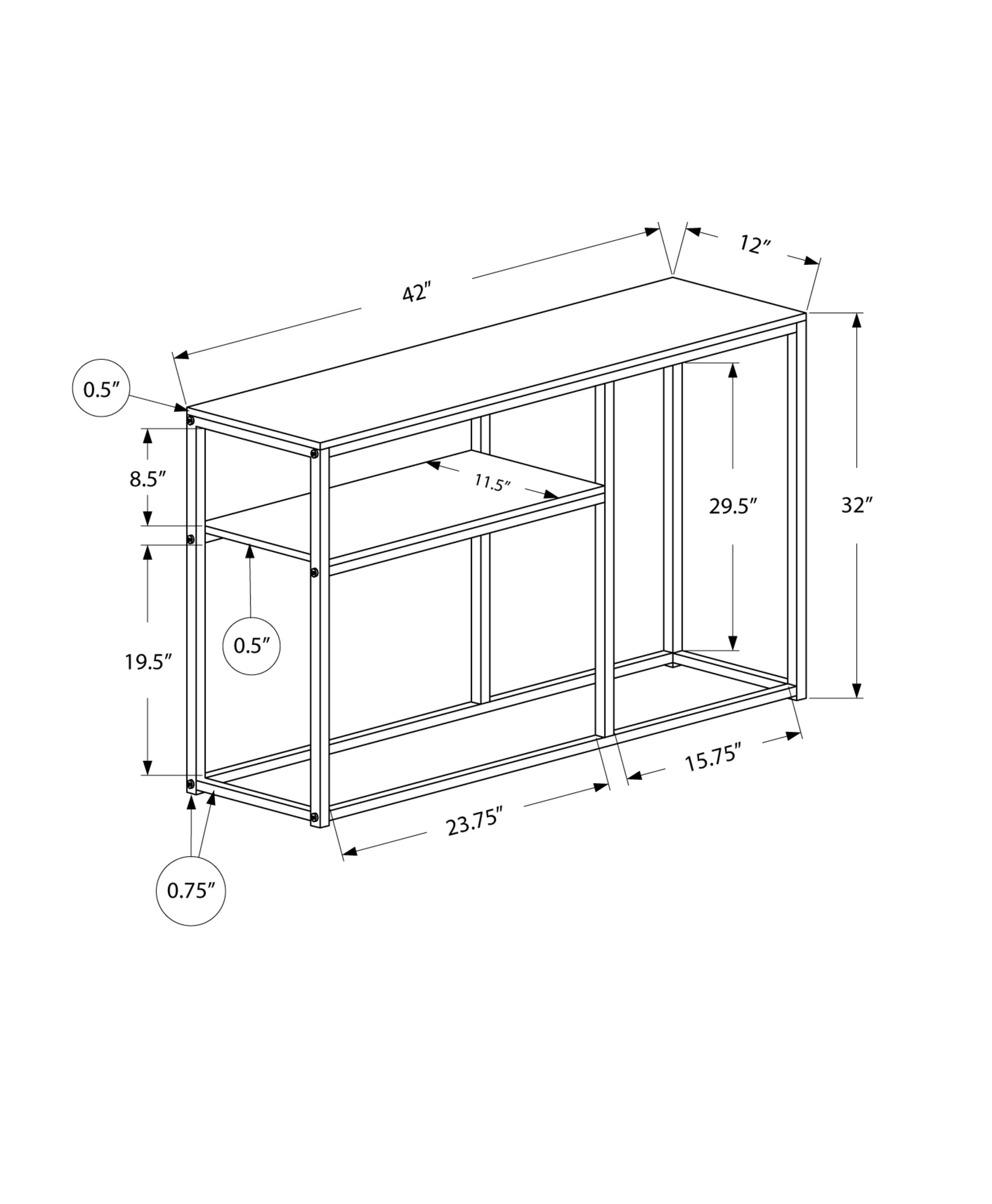 42" Gray And Black Frame Console Table With Storage