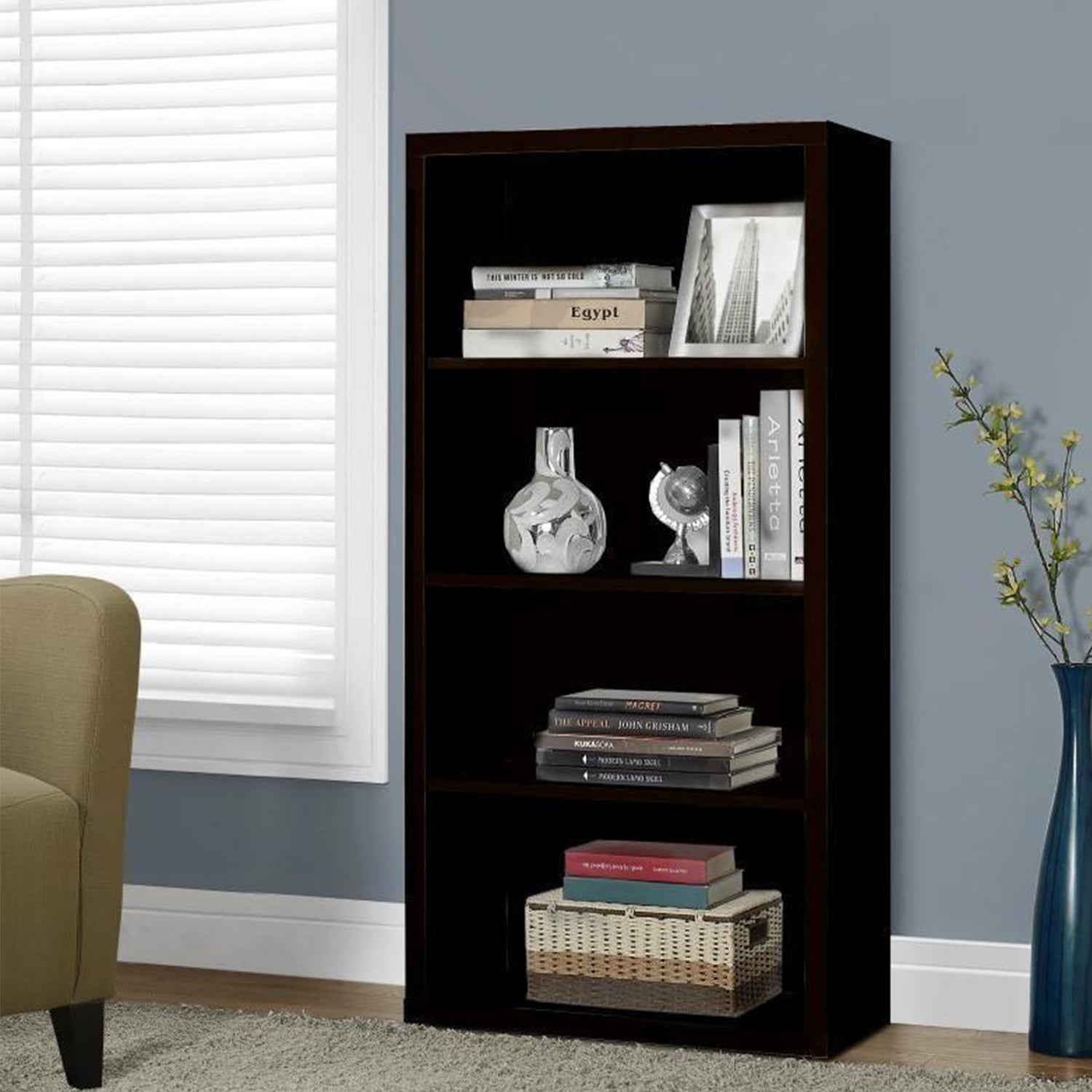 48" Brown Four Tier Standard Bookcase