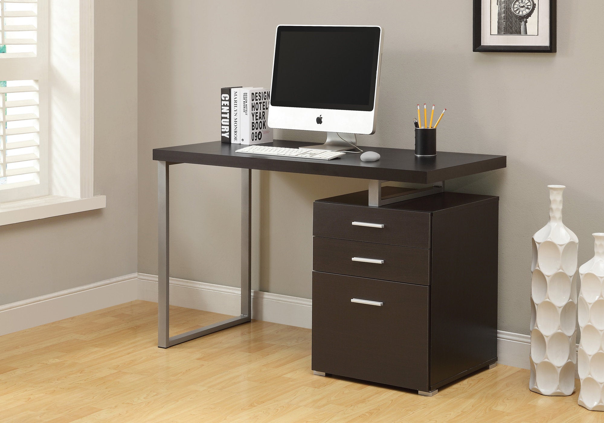 24" Brown Rectangular Computer Desk With Two Drawers