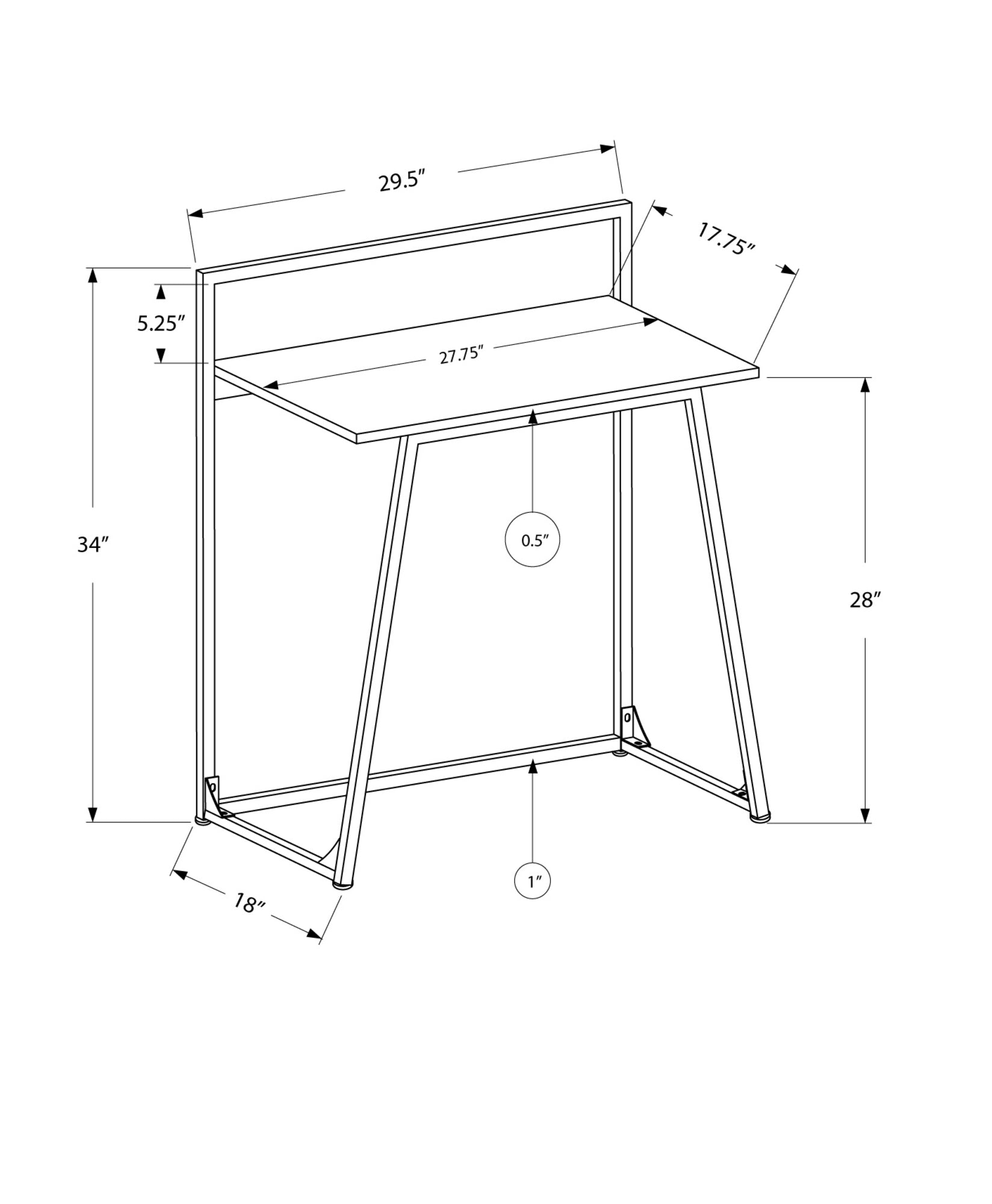 18" White Rectangular Computer Desk