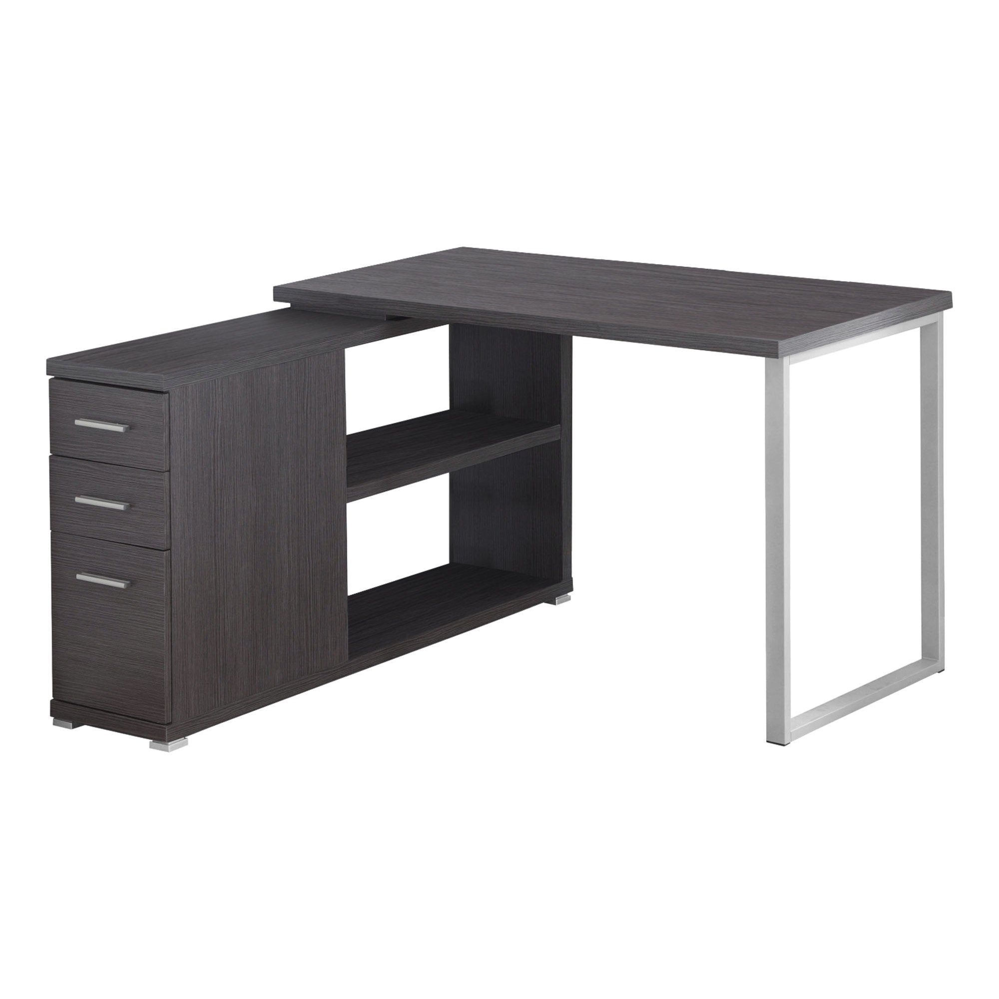 47" Grey L-Shape Computer Desk With Three Drawers