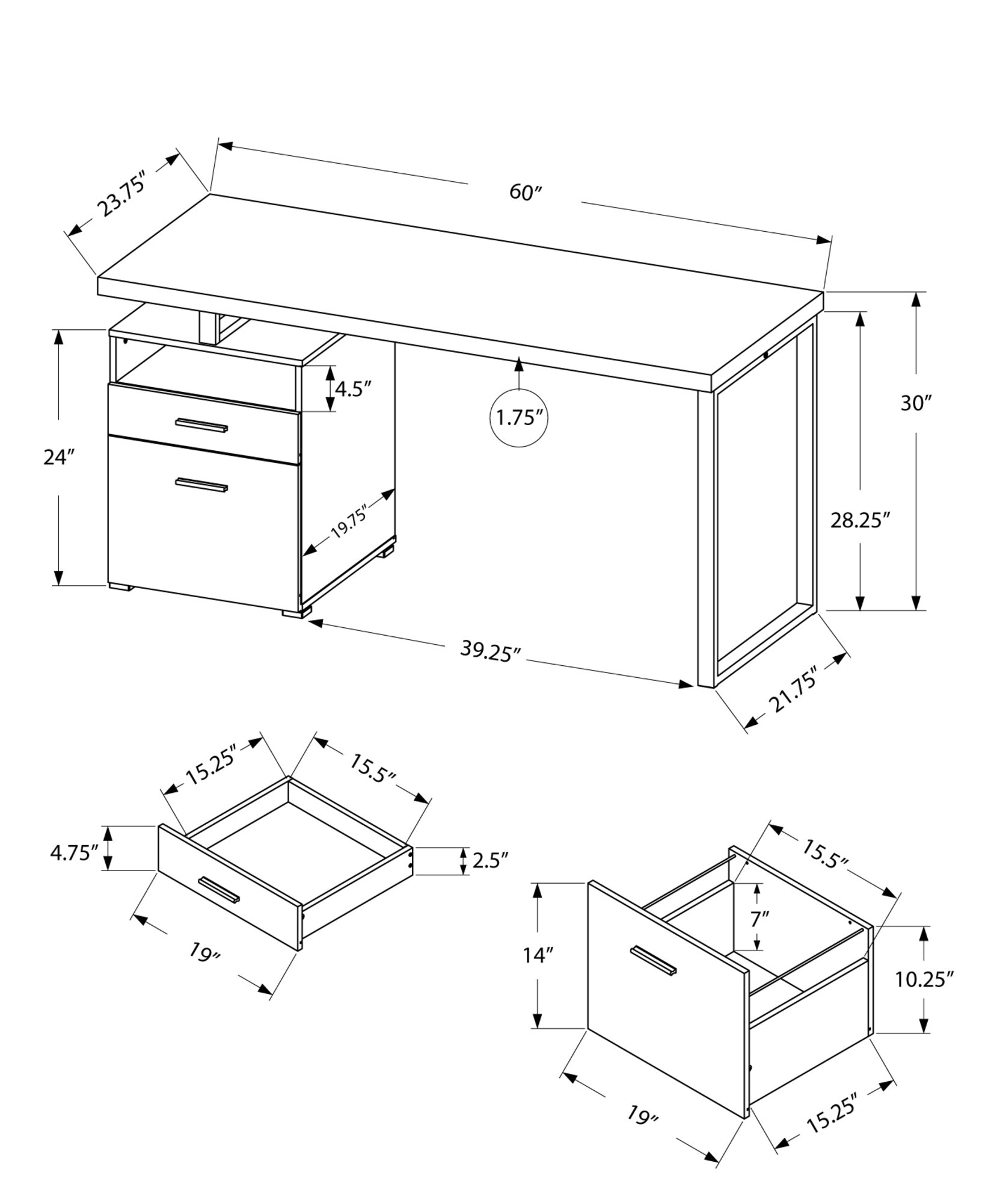 24" Taupe Rectangular Computer Desk With Two Drawers