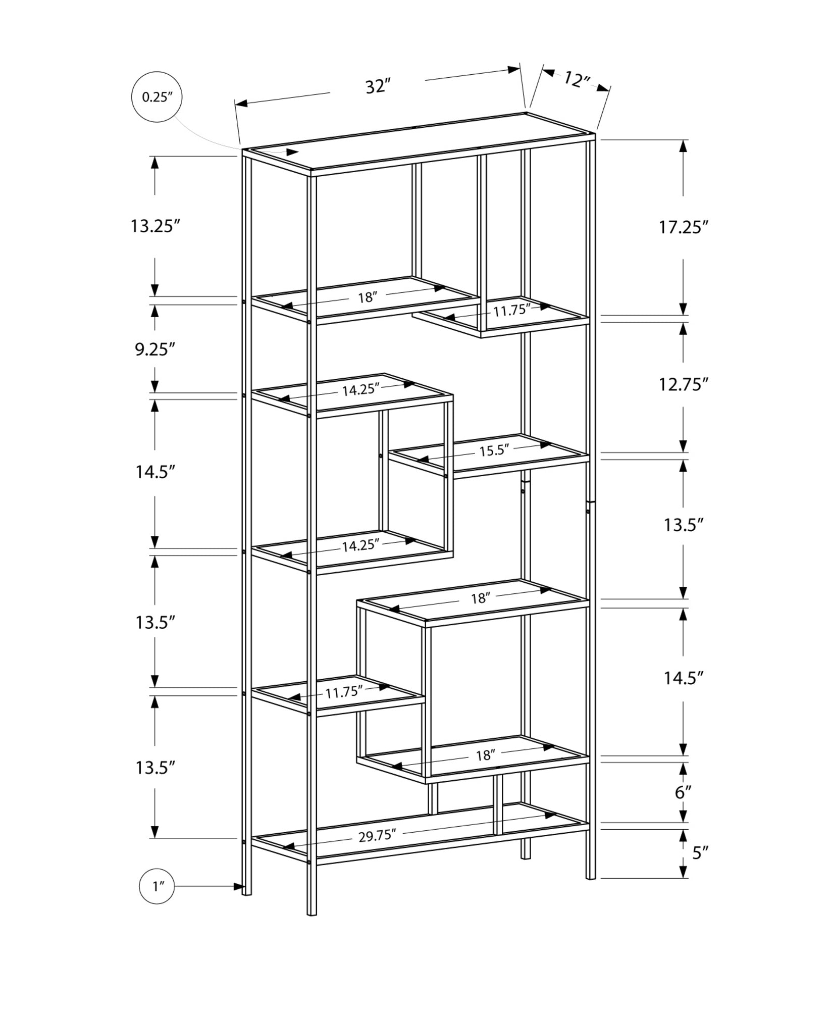 72" White Metal Nine Tier Etagere Bookcase