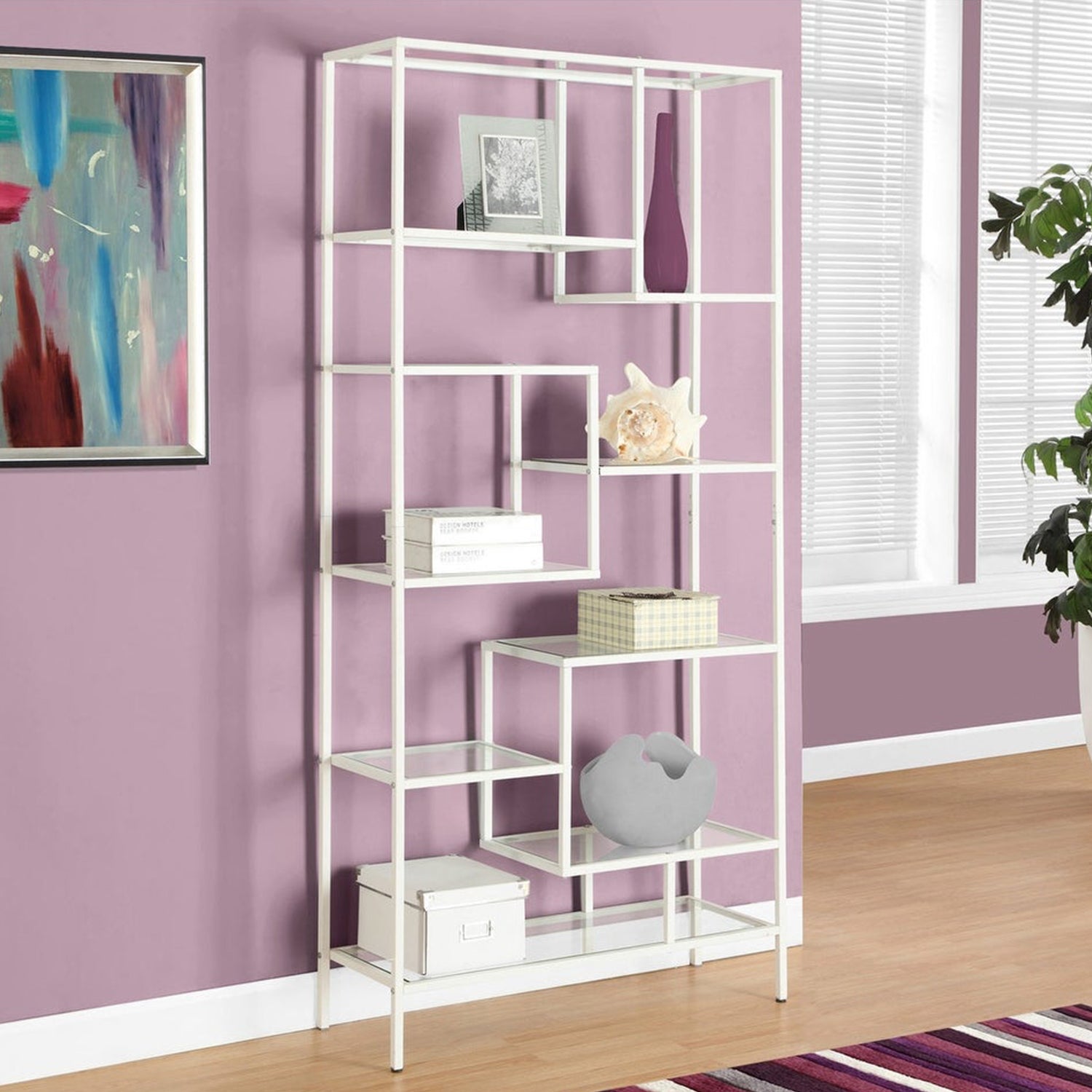 72" White Metal Nine Tier Etagere Bookcase