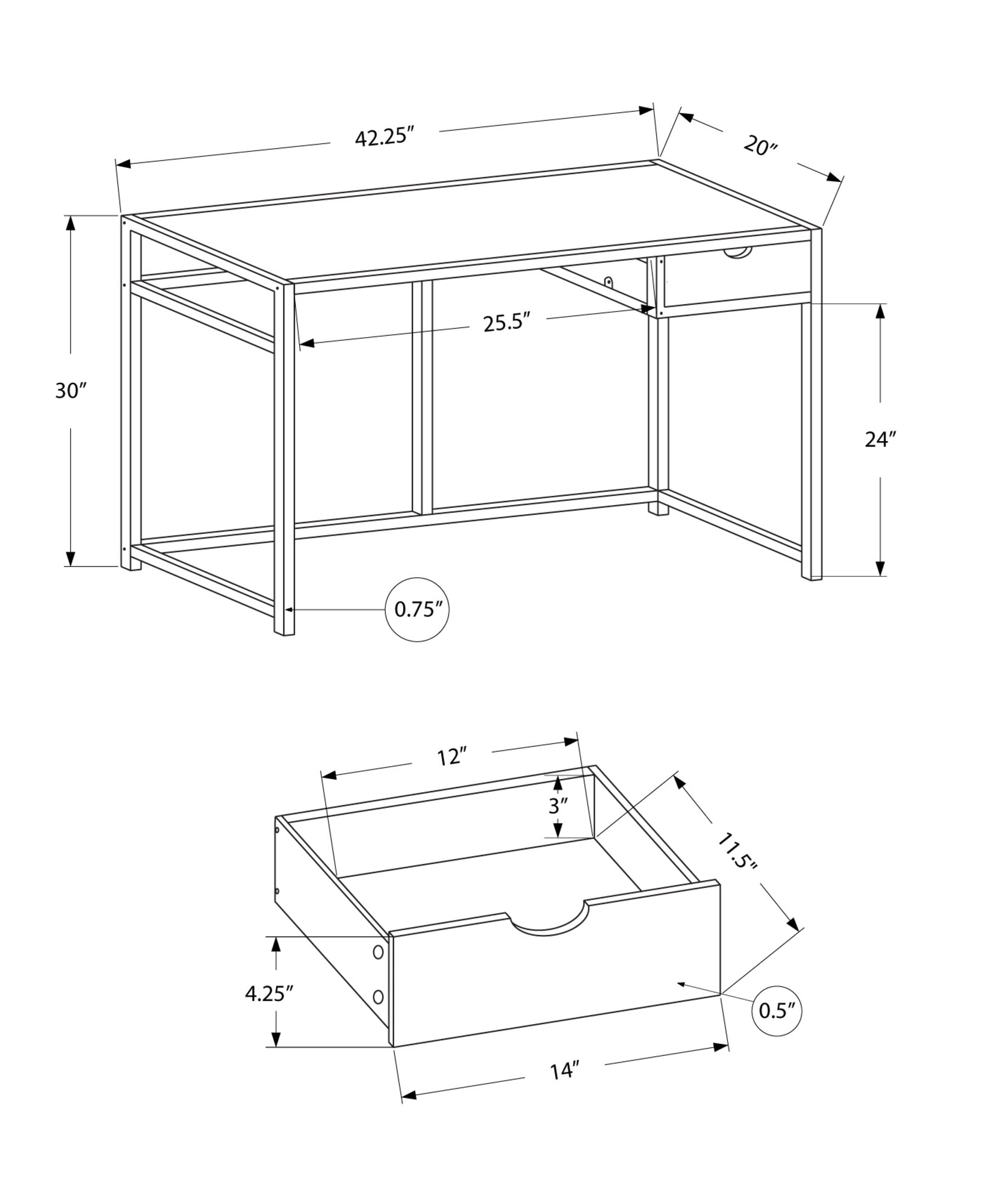 20" White Rectangular Computer Desk