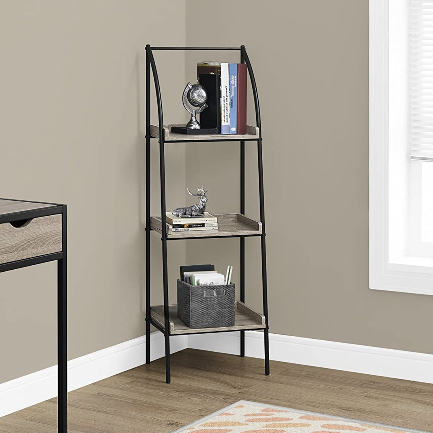 48" Taupe Metal Three Tier Etagere Bookcase