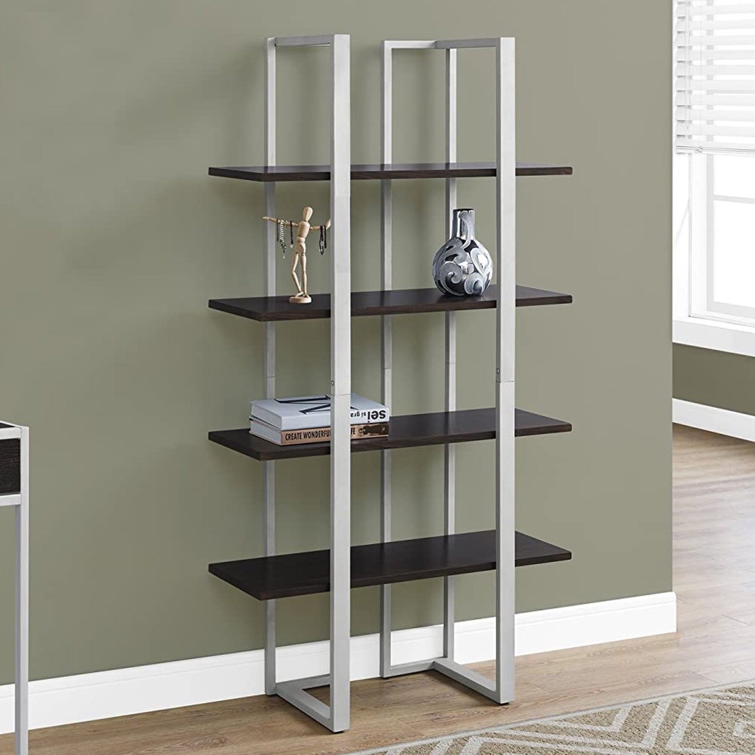 60" Black Metal Four Tier Standard Bookcase