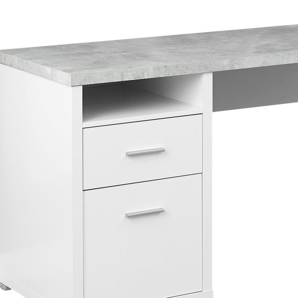 47" Grey L-Shape Computer Desk With Two Drawers