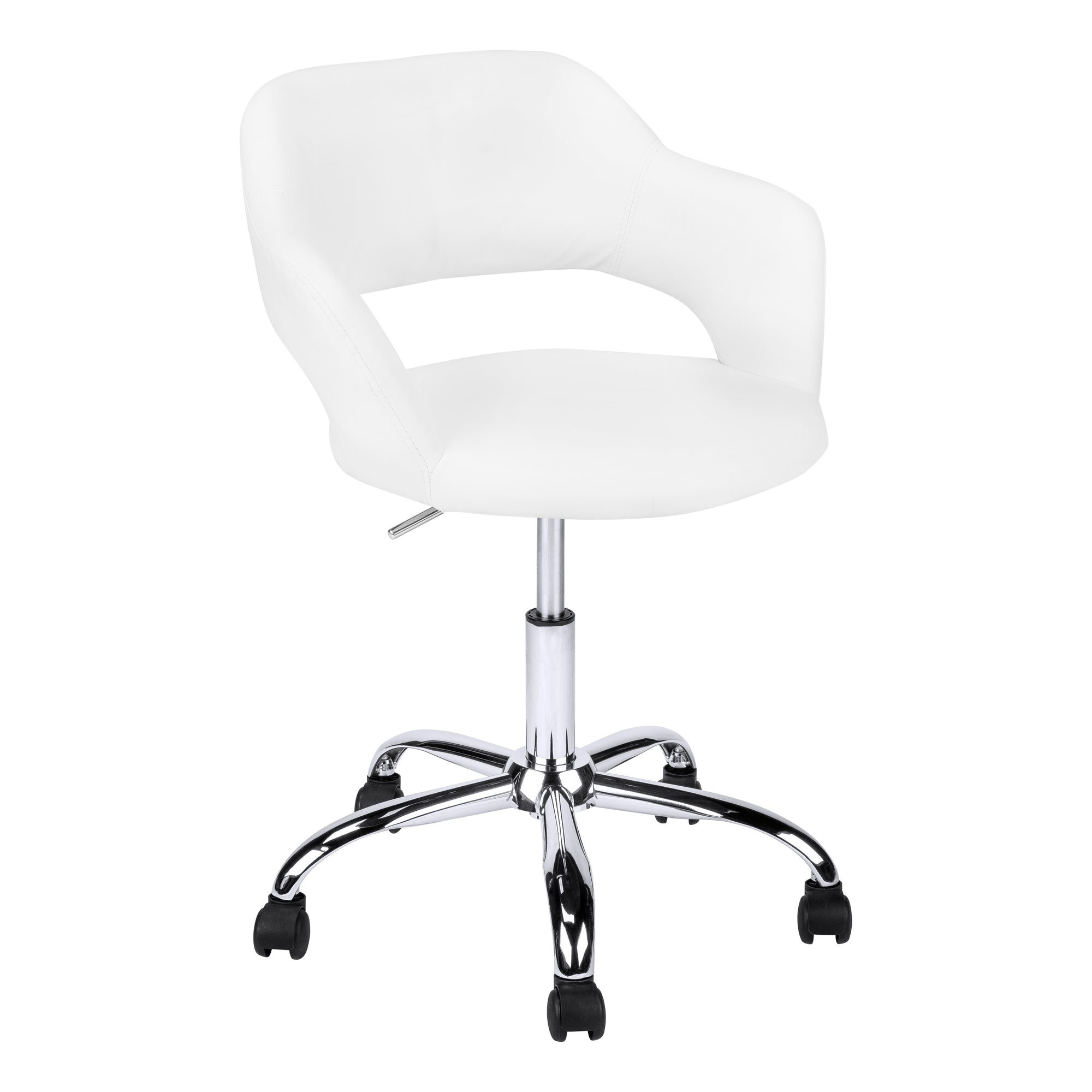 White Faux Leather Seat Swivel Adjustable Task Chair Fabric Back Steel Frame