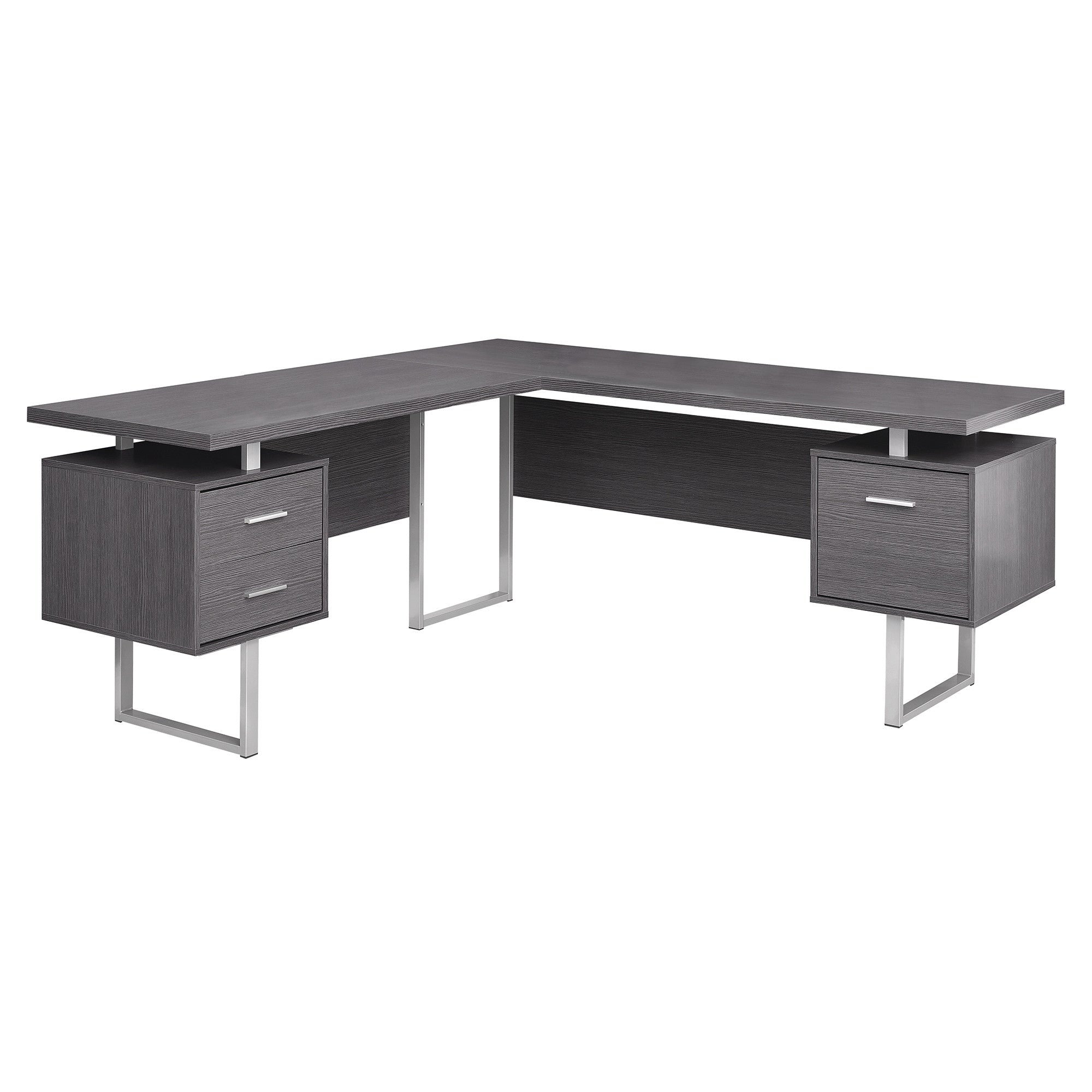 71" Grey L-Shape Computer Desk With Three Drawers