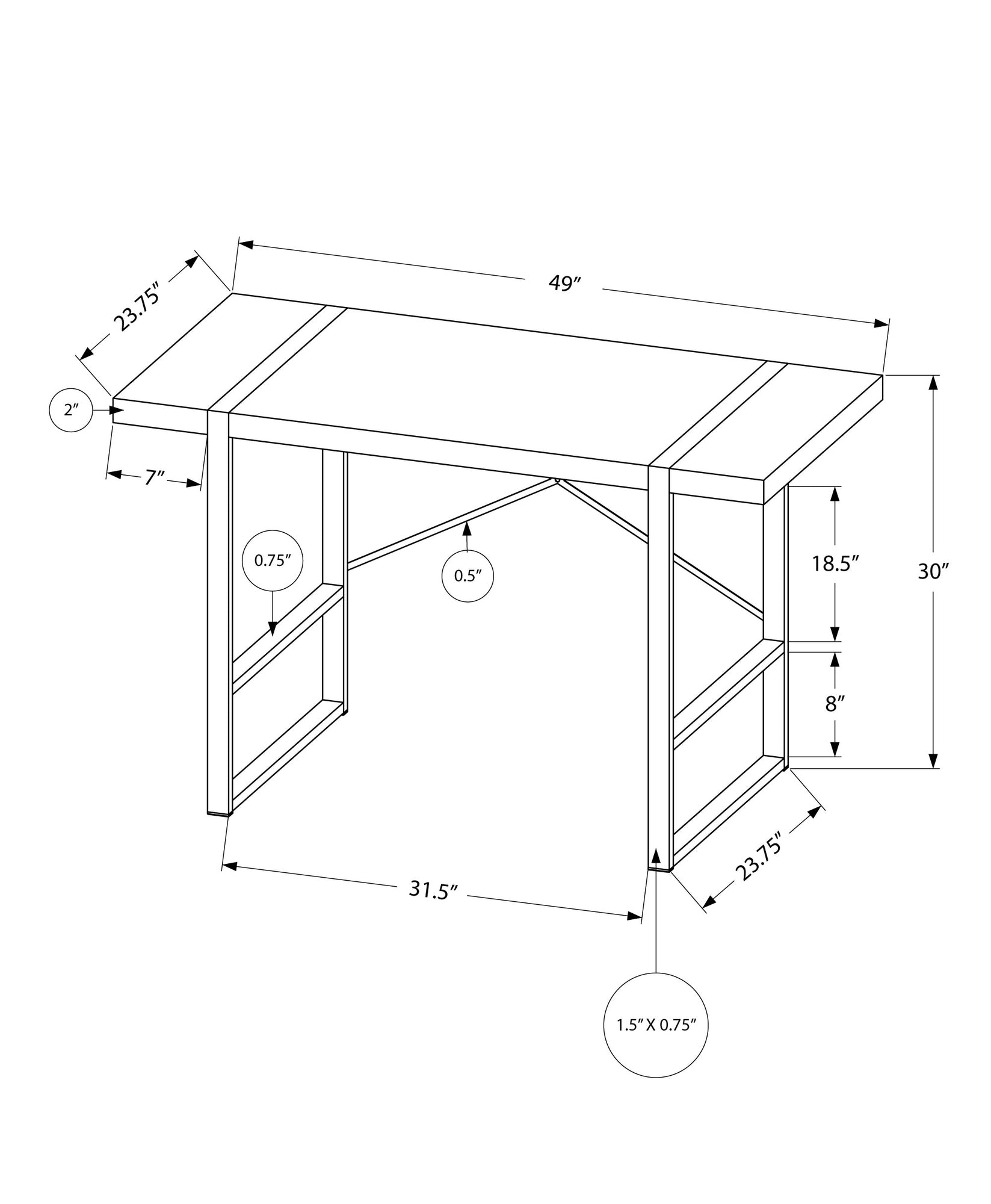 24" White Rectangular Computer Desk