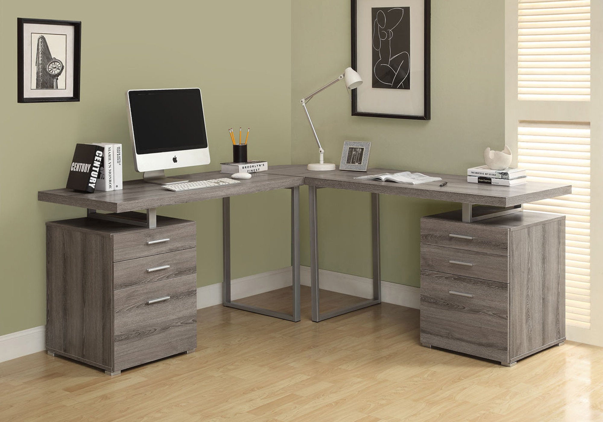 24" Taupe Rectangular Computer Desk With Three Drawers