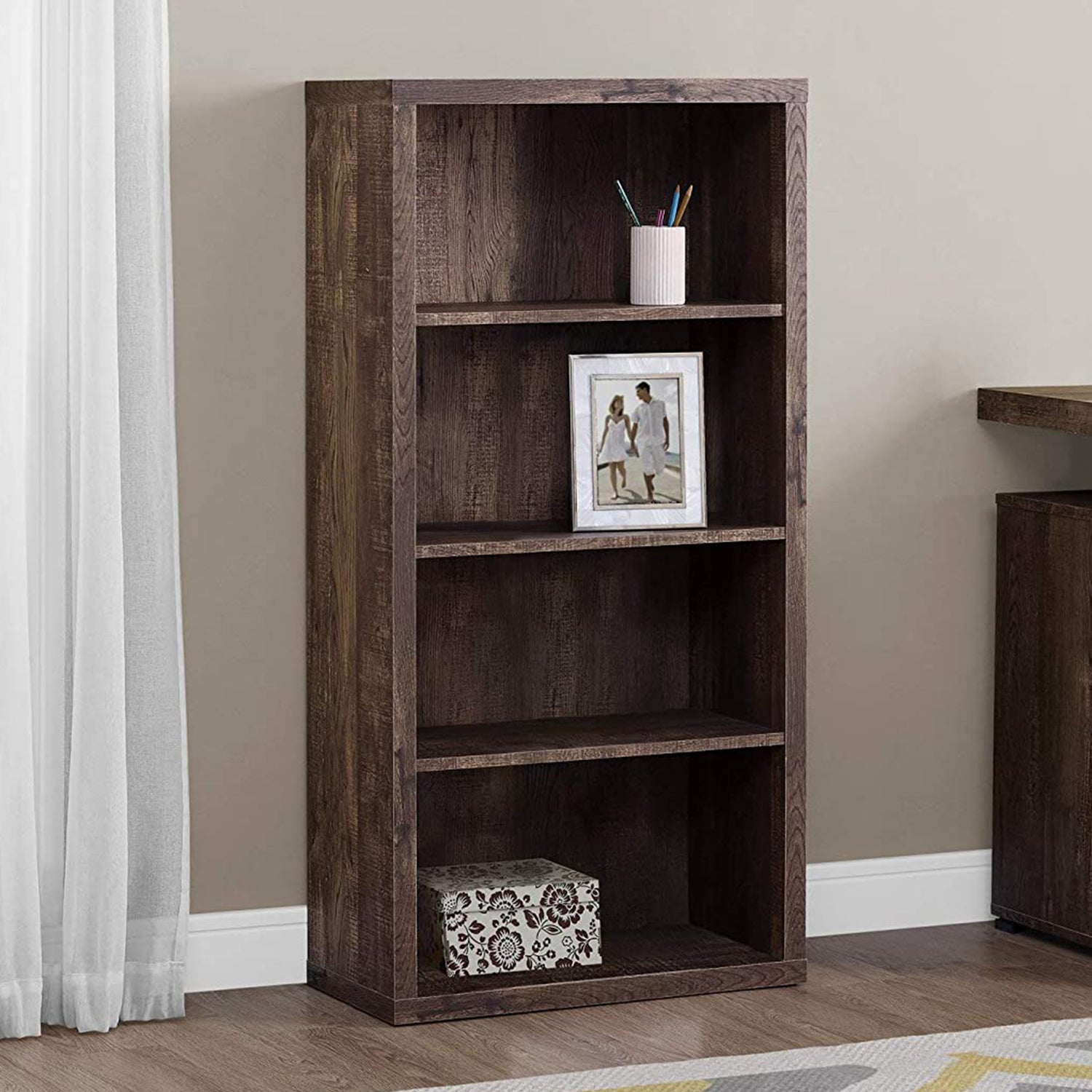 48" Brown Four Tier Standard Bookcase