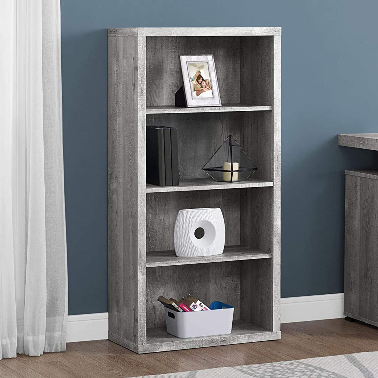 48" Gray Four Tier Standard Bookcase