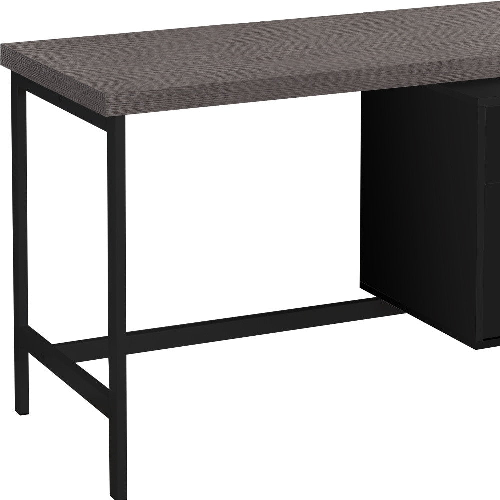 24" Grey Rectangular Computer Desk With Two Drawers